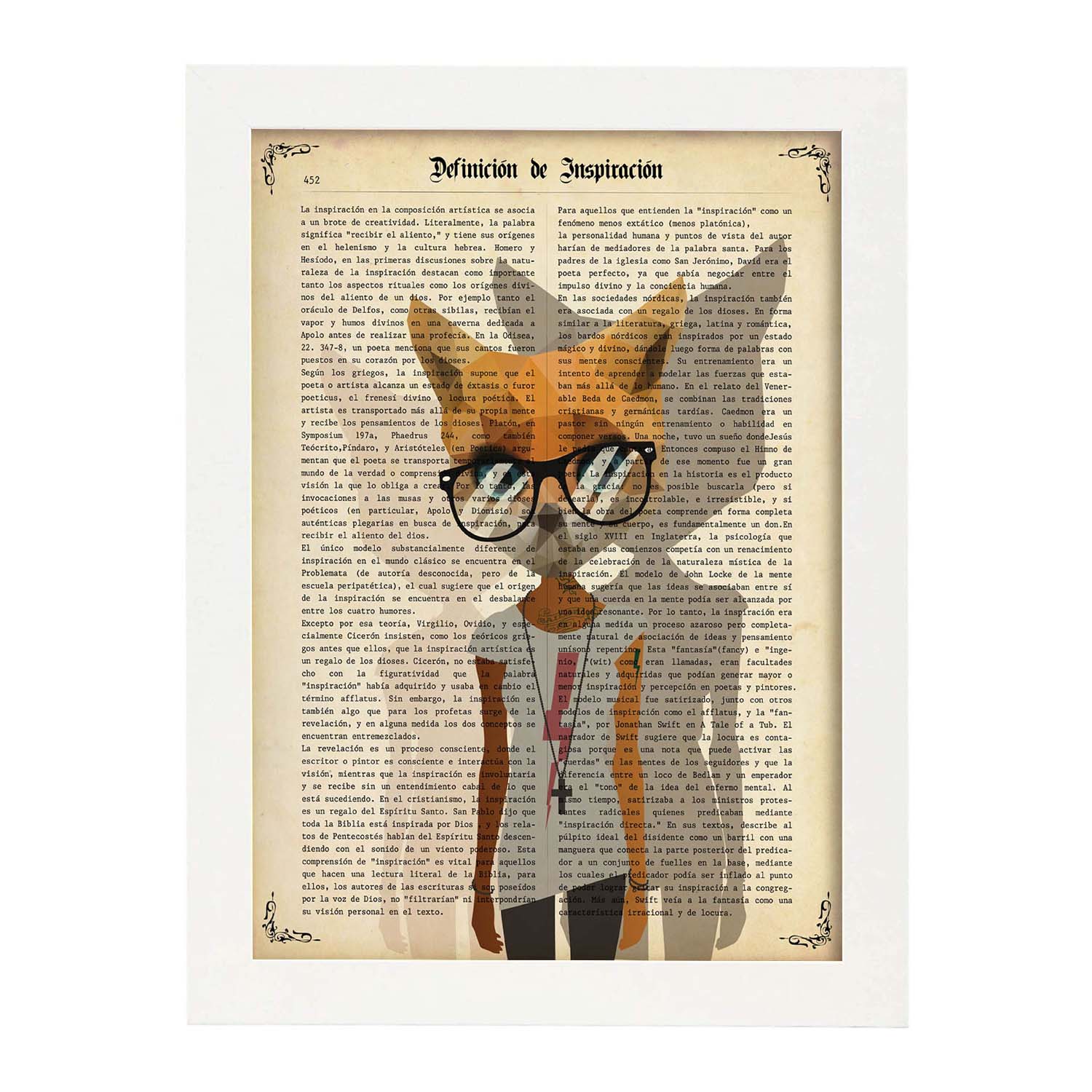 Affiche Gata Avec Lunettes Feuilles D'animaux Avec Des