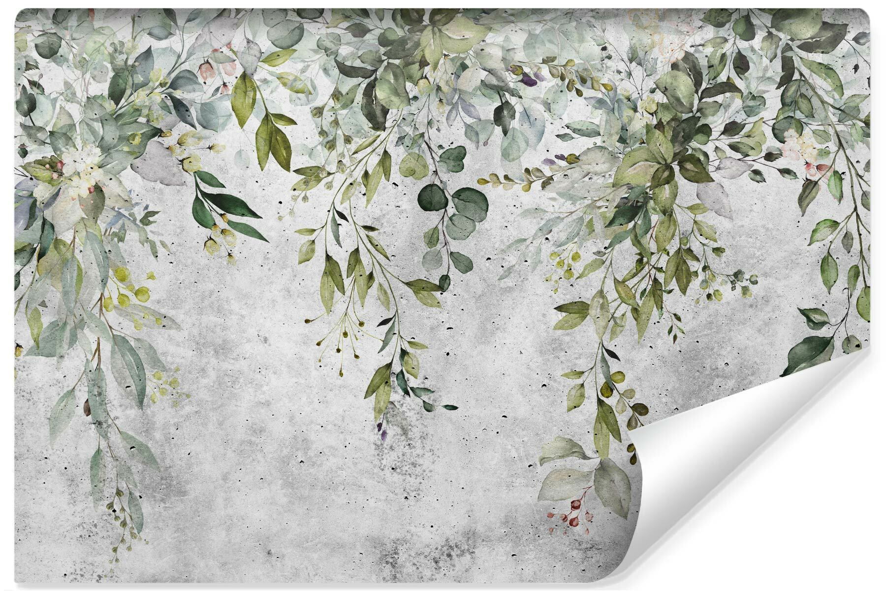Papel pintado fotografia no tejida para dormitorio acuarela hojas concreto 460cm x 300cm