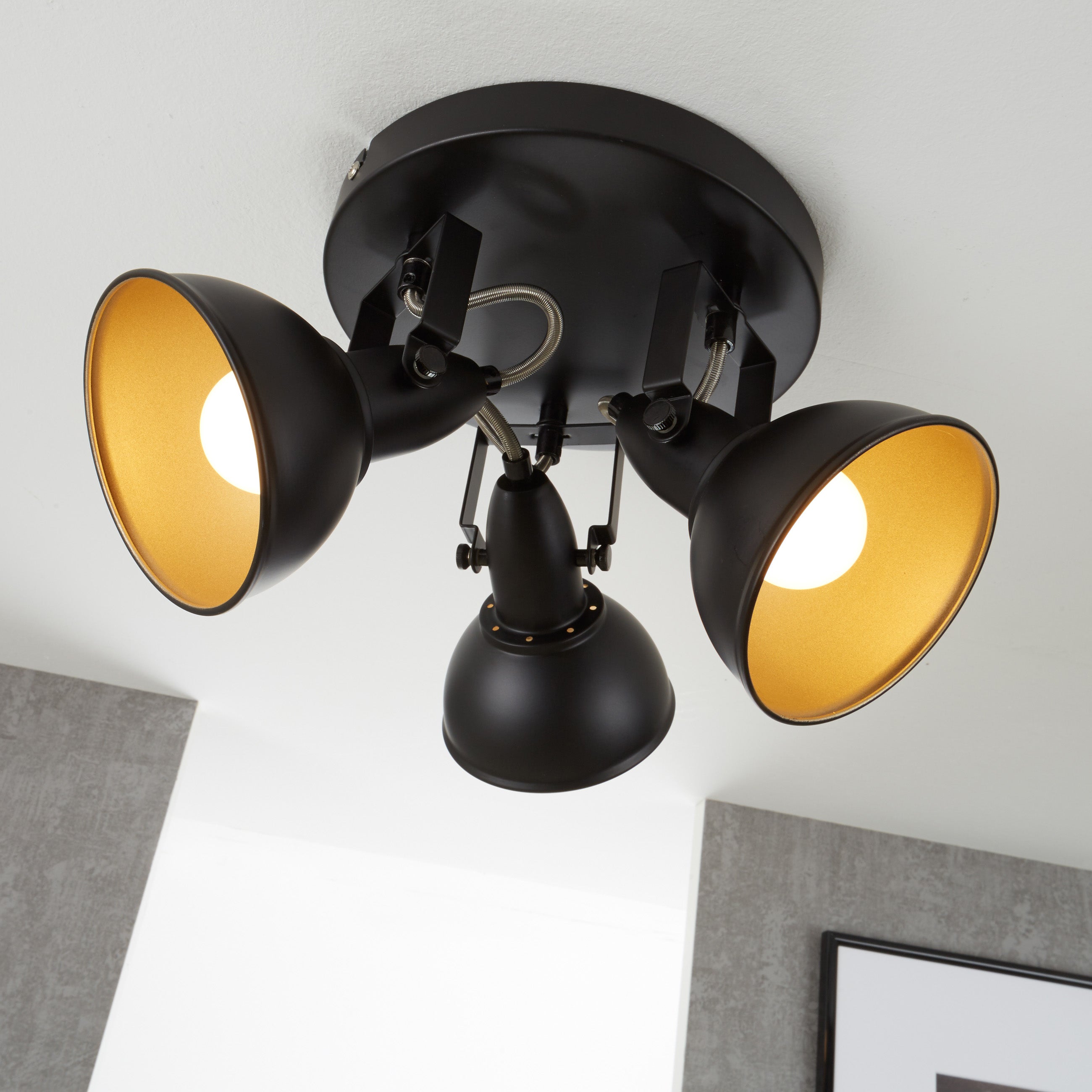 Plafonnier rétro Spot BRILONER LEUCHTEN SOFT, 40 W, IP20, noir-doré, métal, excl. 3x E14, Ø 21 cm - 6