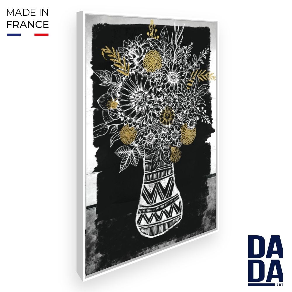 3Pcs Cadre En Bois Impression Sur Toile Fleurs 3D Bleu Marine Et Or Tableau Affiche Decoration