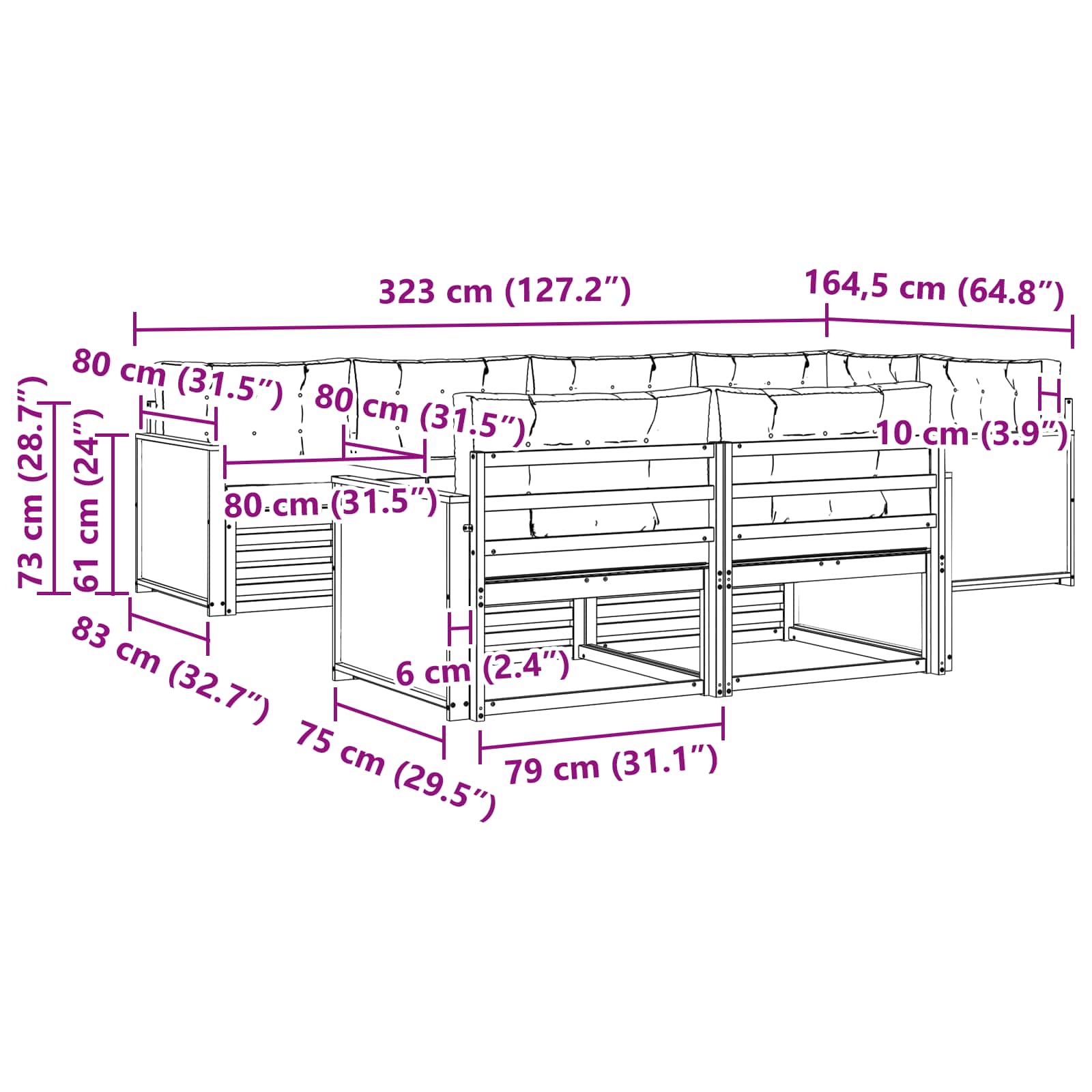 Ensemble de canapés d'extérieur, 7 pièces, naturel et beige, pour la terrasse - 7