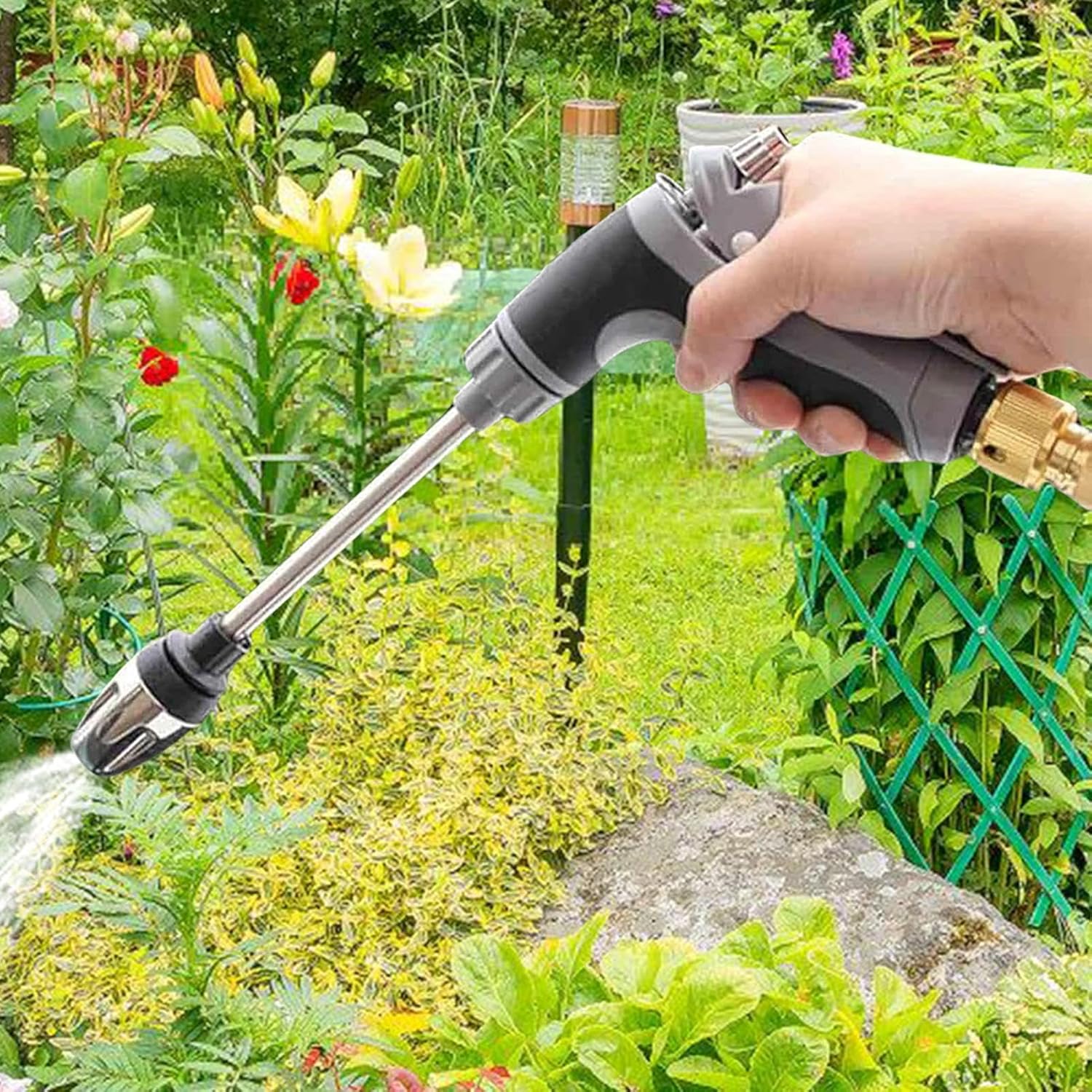 Nettoyeur Haute Pression Universel - Pour Tuyaux d’Arrosage - Buse Jet 2-en-1 + 3 Embouts + Tuyau 5m Inclus - 7