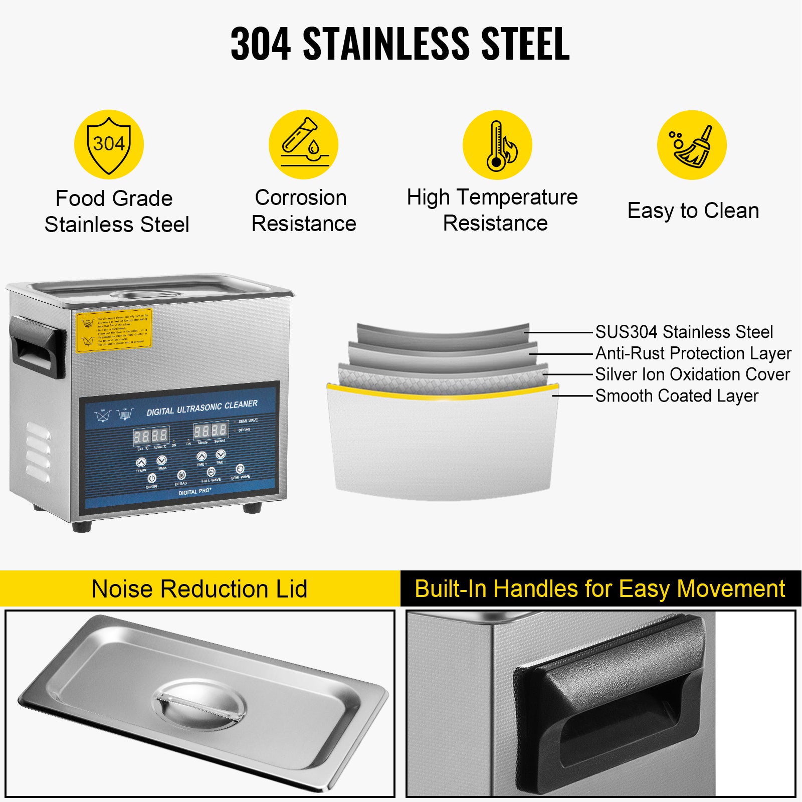 Nettoyeur Ultrasons VEVOR 6 L Nettoyeur Ultrasons Professionnel Double Fréquence 28/40 kHz Appareil de Nettoyage Ultrasonique Cuve en Acier Inoxydable - 7