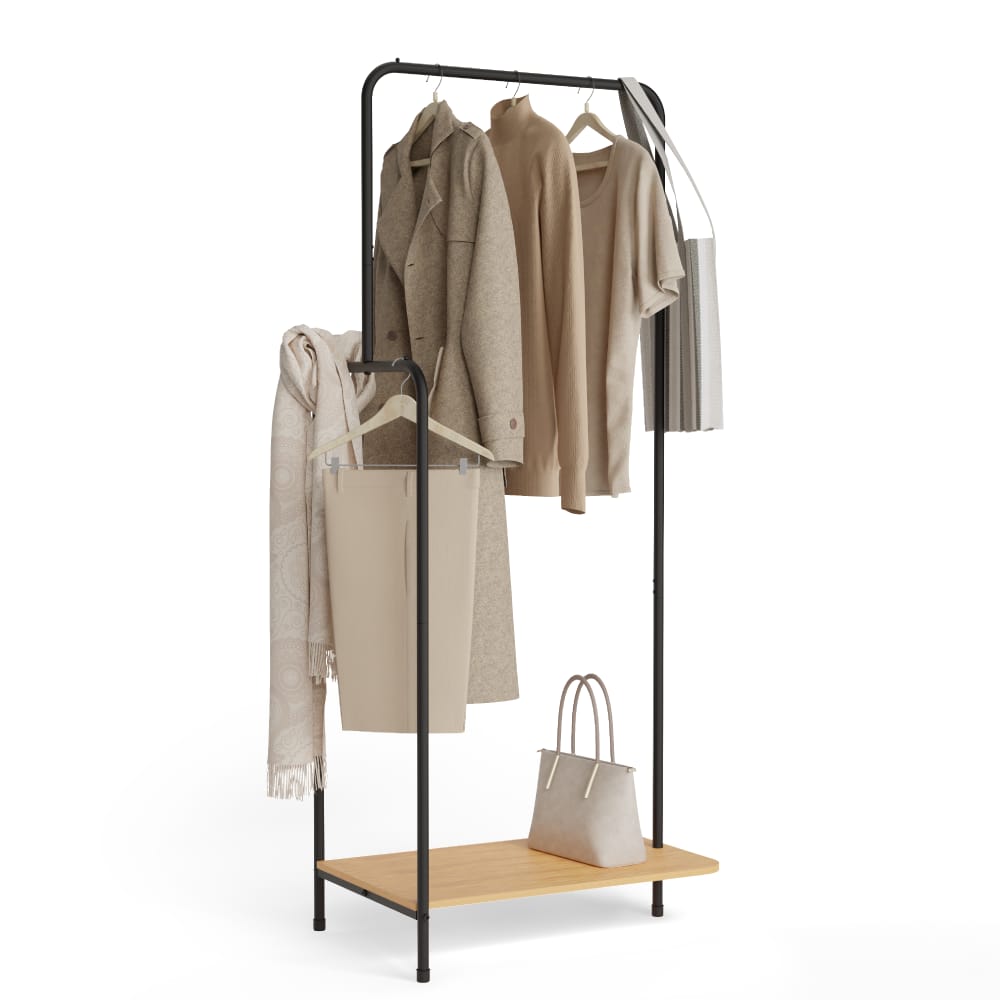 Newlux Hangy Wood 100 Perchero Burro Metalico Hasta 18kg con Zapatero Resistente 2 Alturas Negro Leroy Merlin