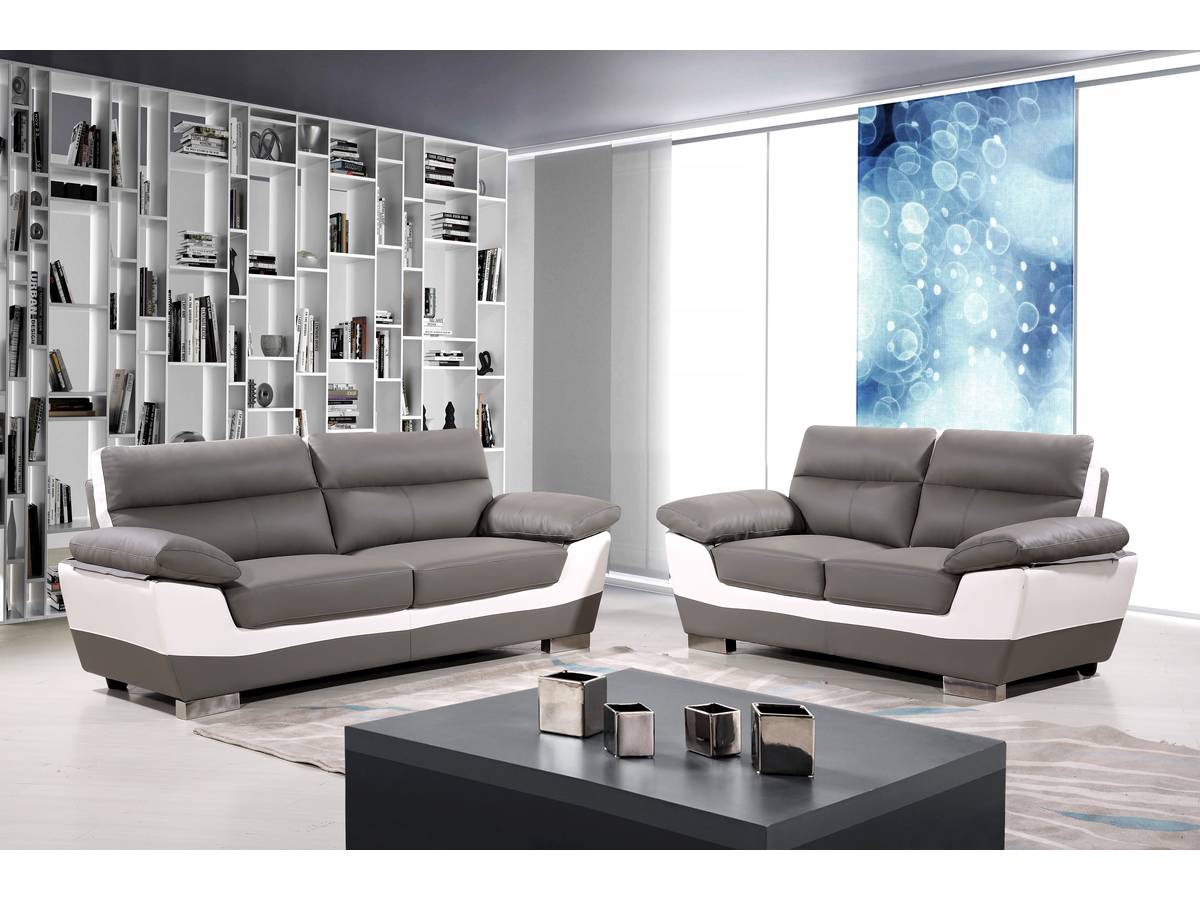 Canapé Fixe 2 Places Dallas - Cuir Reconstitué Et PVC - Blanc - 169 X 88 X 90 Cm