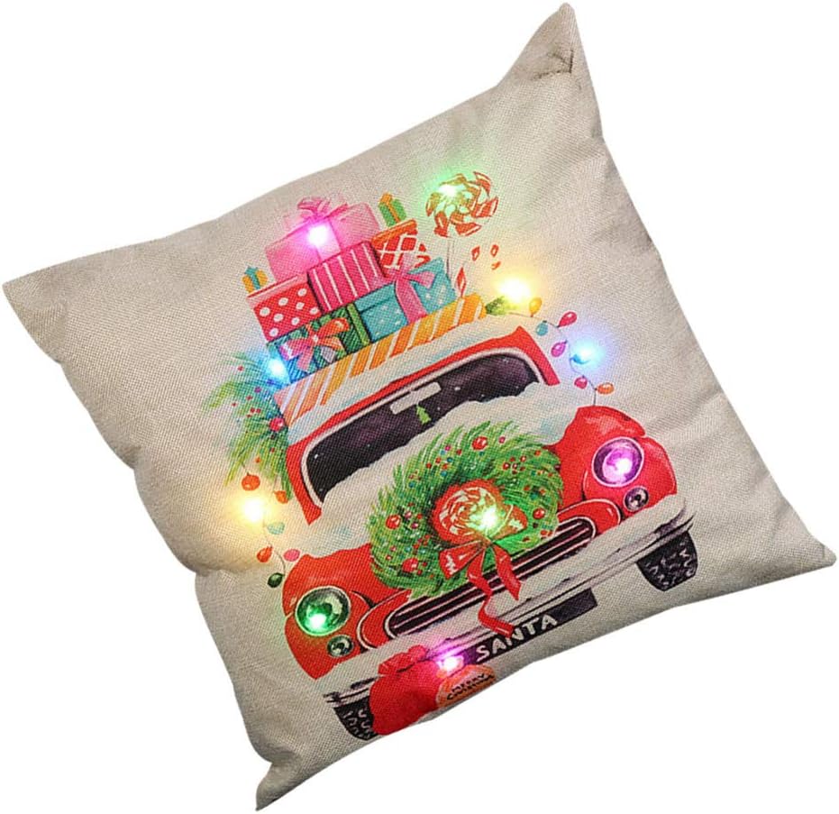 Federa con luce natalizia a LED 45*45 cm, federa per cuscino natalizio, federa con luce a LED, federa per cuscino per divano country, vacanze invernal - 4