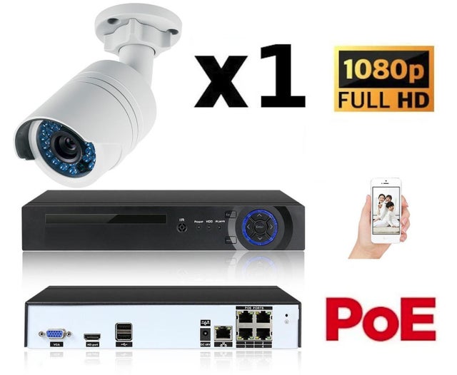 Kit vidéo-surveillance 1 caméra tube ip fullhd 1080p poe