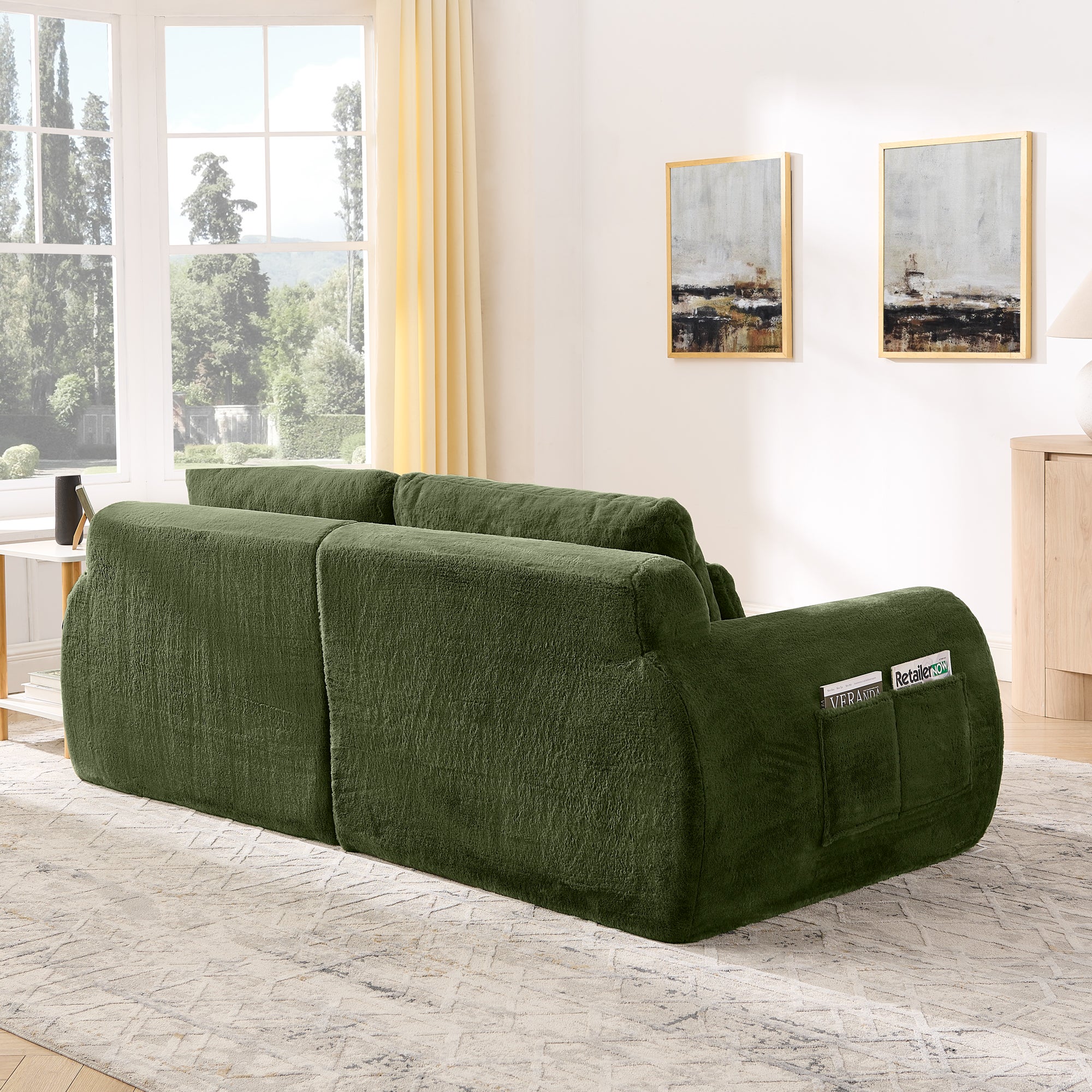 Canapé 2 places, canapé compressé 208x101x81 cm avec port USB et poche latérale, vert - 8