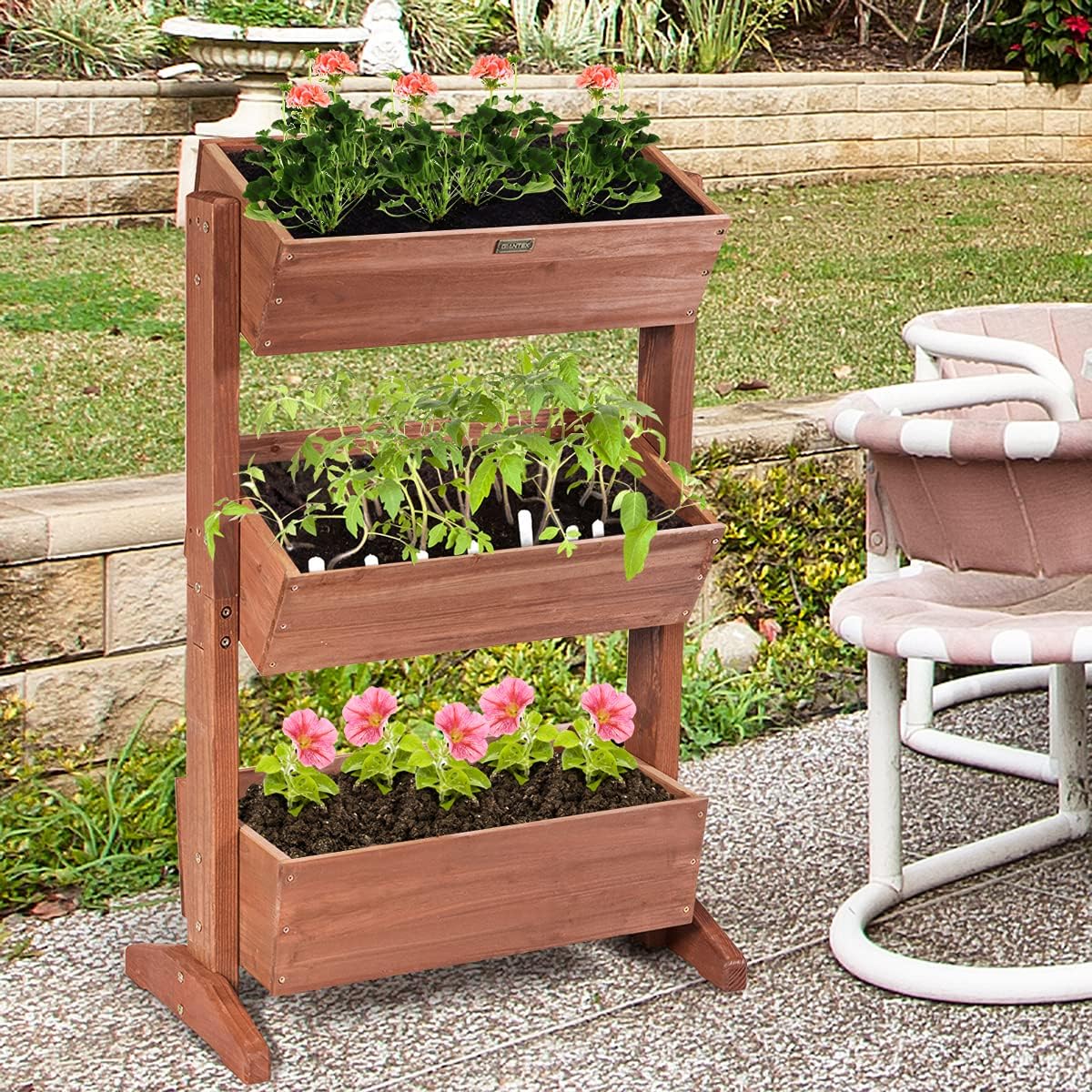 Étagère à Fleurs en Bois, Support de Pots de Fleurs à 3 Niveaux Amovibles, Inclinaison Ajustable, Étagère Plantes Polyvalent, 73 x 38 x 106cm - 7