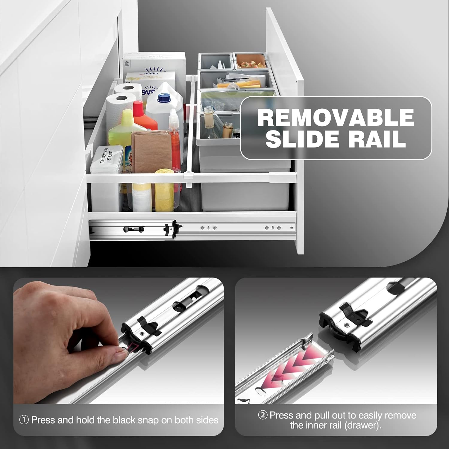 Glissière Tiroir Charge Lourde 120kg - Coulisse Tiroir avec Amortisseur, 500mm, Roulement à Billes, 1 Paire - 4