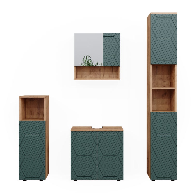 Vicco Zestaw mebli łazienkowych Irma, Zielony/złoty dąb, 4 sztuki, z wysoką jednostką