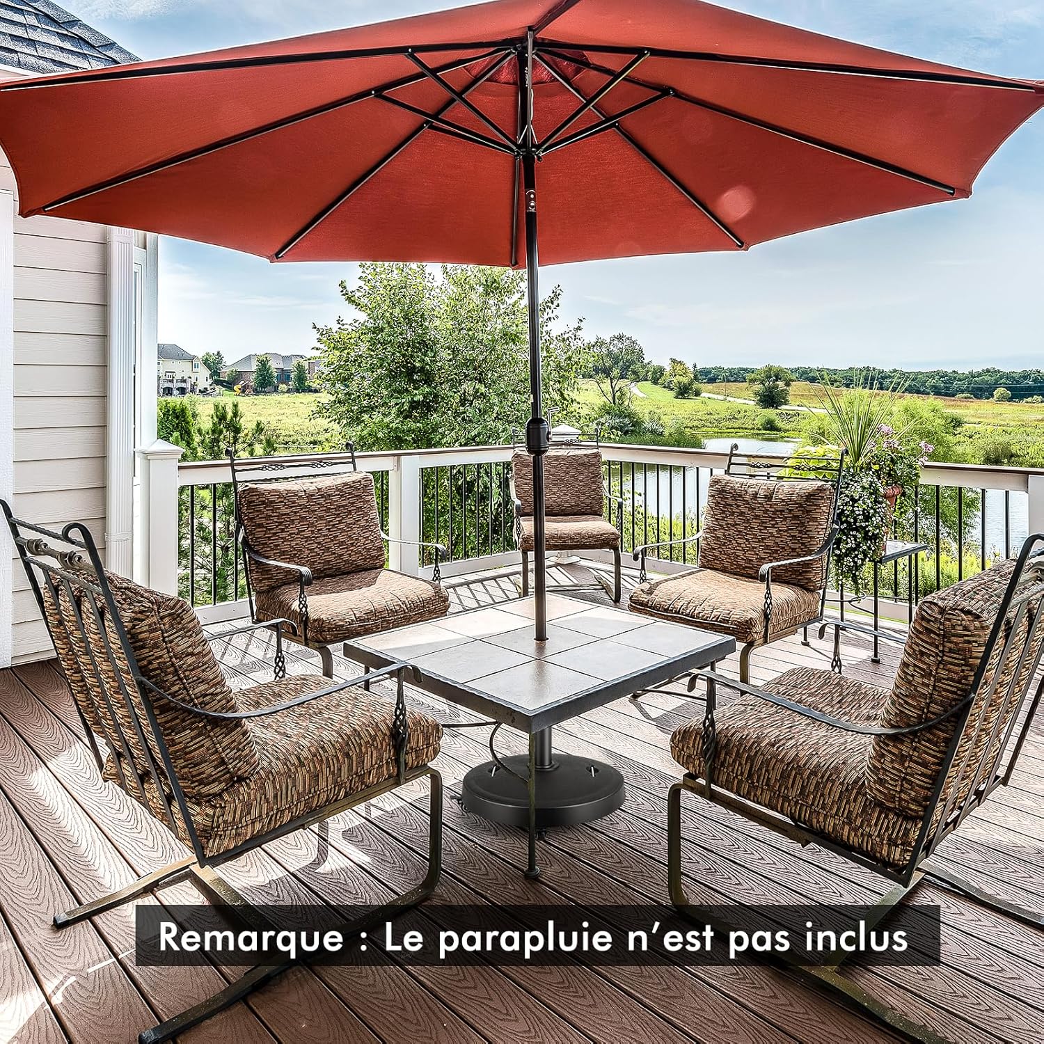 Pied de Parasol sur roulettes φ52CM 23KG, Socle Parasol Extérieur en Résine avec 2 Poignées Rétractables, pour Poteaux de Parasol 38/48 mm - 3