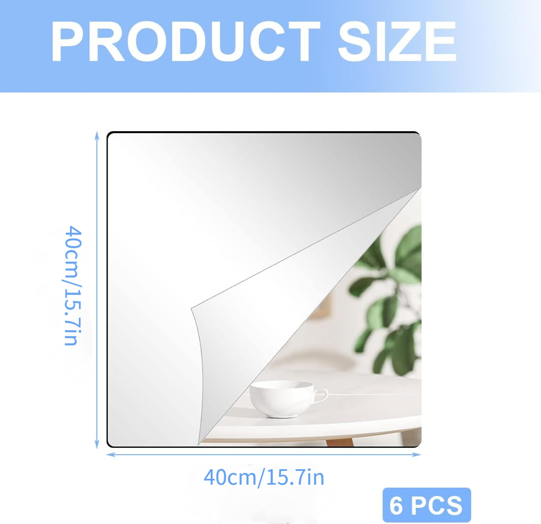 Specchio Adesivo Quadrato In Acrilico 40x40 Cm – Spessore 1,5 Mm, Argento, Per Parete