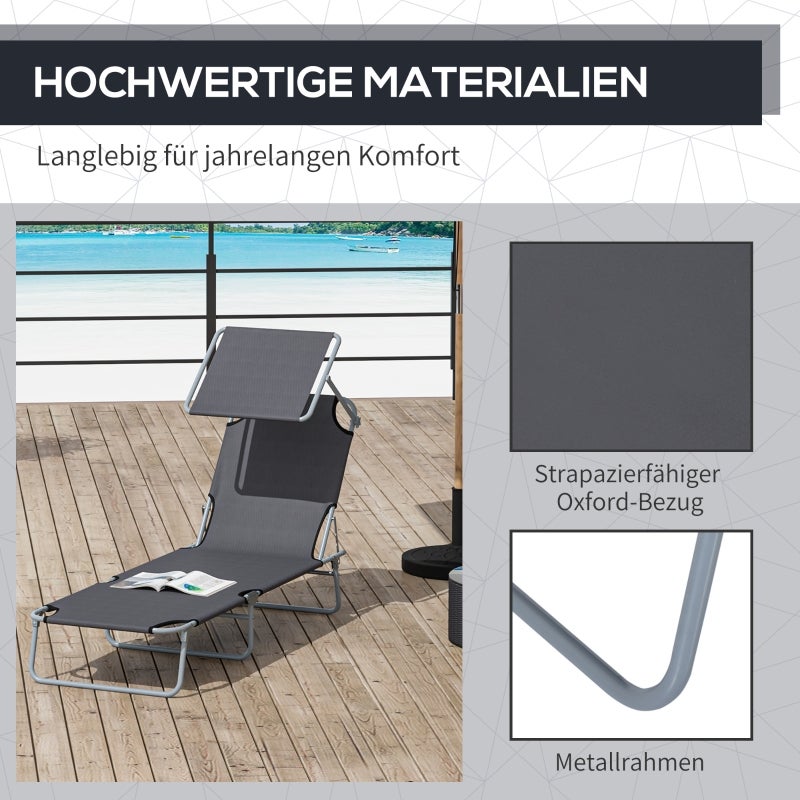 Transat Pliable avec Pare-Soleil, Bain de Soleil Dossier Réglable 4 Niveaux, Chaise Longue Jardin et Plage, Max 120kg - 9