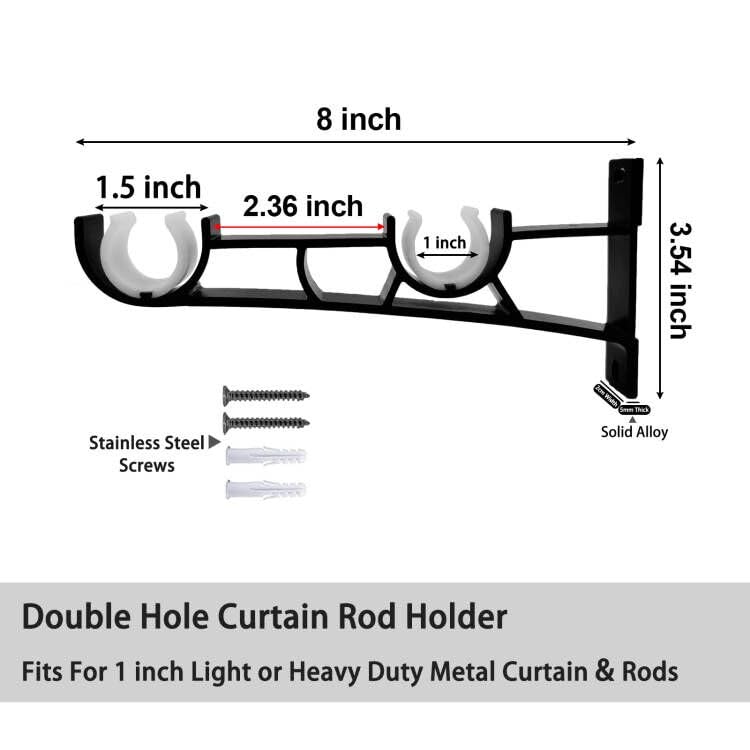 Set di 2 supporti per asta per tende, 28 mm, resistenti, neri per asta per tenda