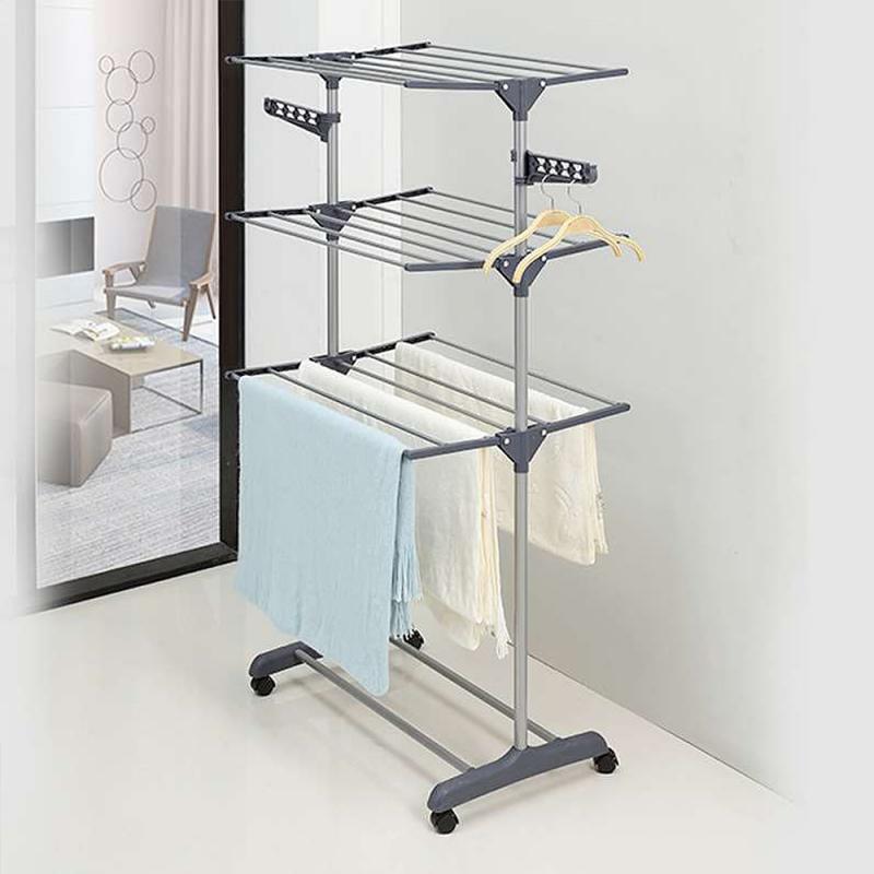 Étendoir à Linge,Séchoir Mobile à 4 Niveaux,avec Roulettes,Pliable,63,5 x 128 x 173 cm,Montage Facile, Utilisation Intérieure et Extérieure,Gris - 12