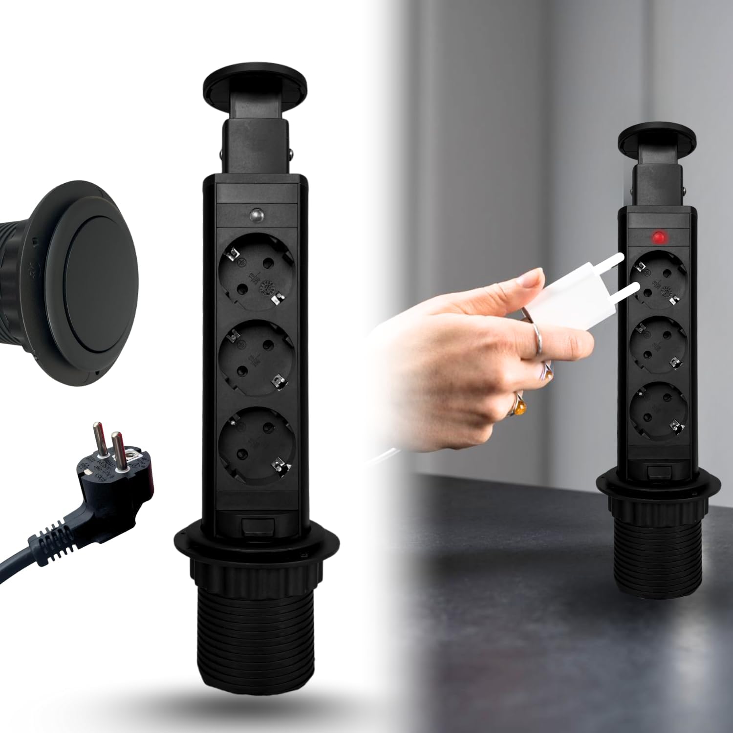 Multipresa Verticale Estraibile da Incasso con Prese Schuko