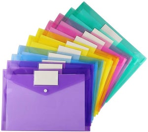 12 Pochettes Documents A4 Colorées PVC Transparentes - Classeurs Avec Fermeture Pression Et Étiquettes Pour Bureau, Voyage Et Organisation (6 Couleurs)