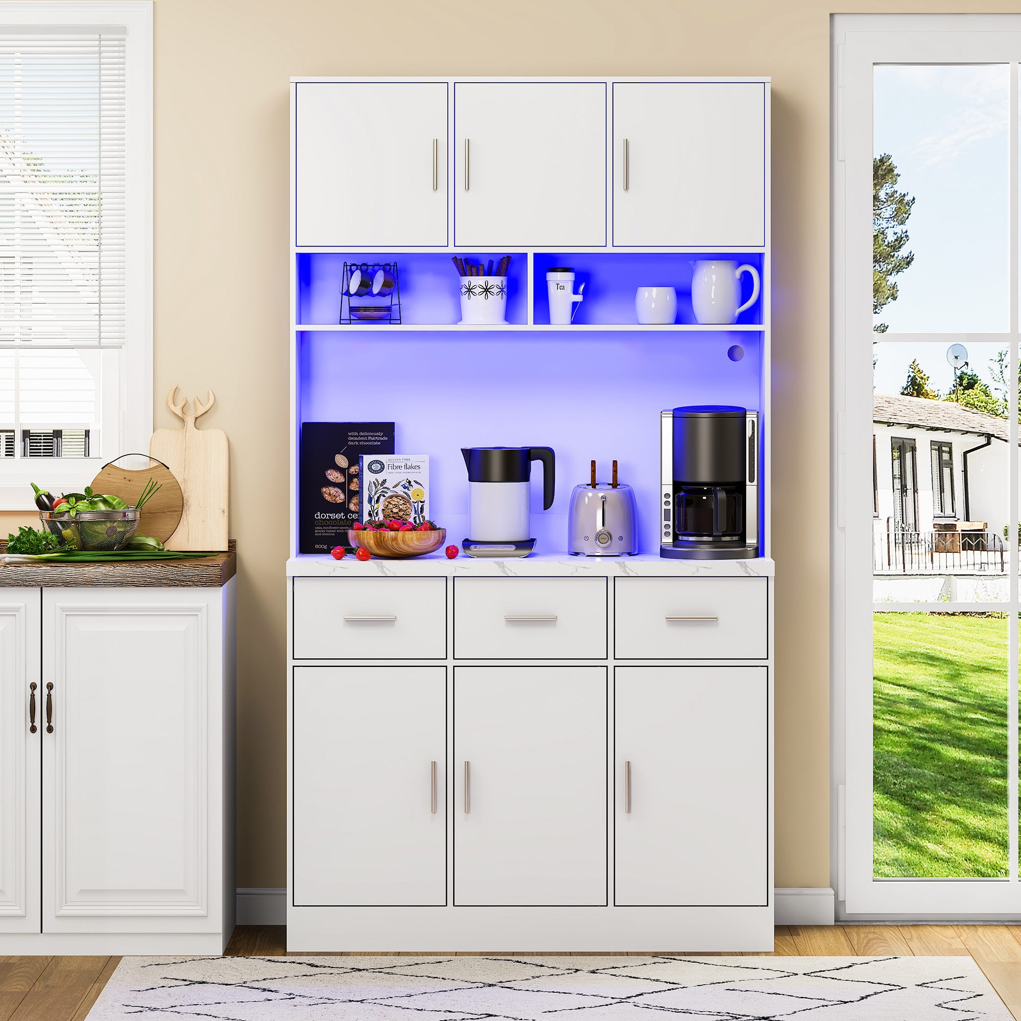 Buffet De Cuicine Meuble De Rangement Avec 3 Placards 3 Etageres Ouvertes Et P Buffet De Cuicine Meuble De Rangement Avec 3 Placards 3 Etageres Ouvertes Et P