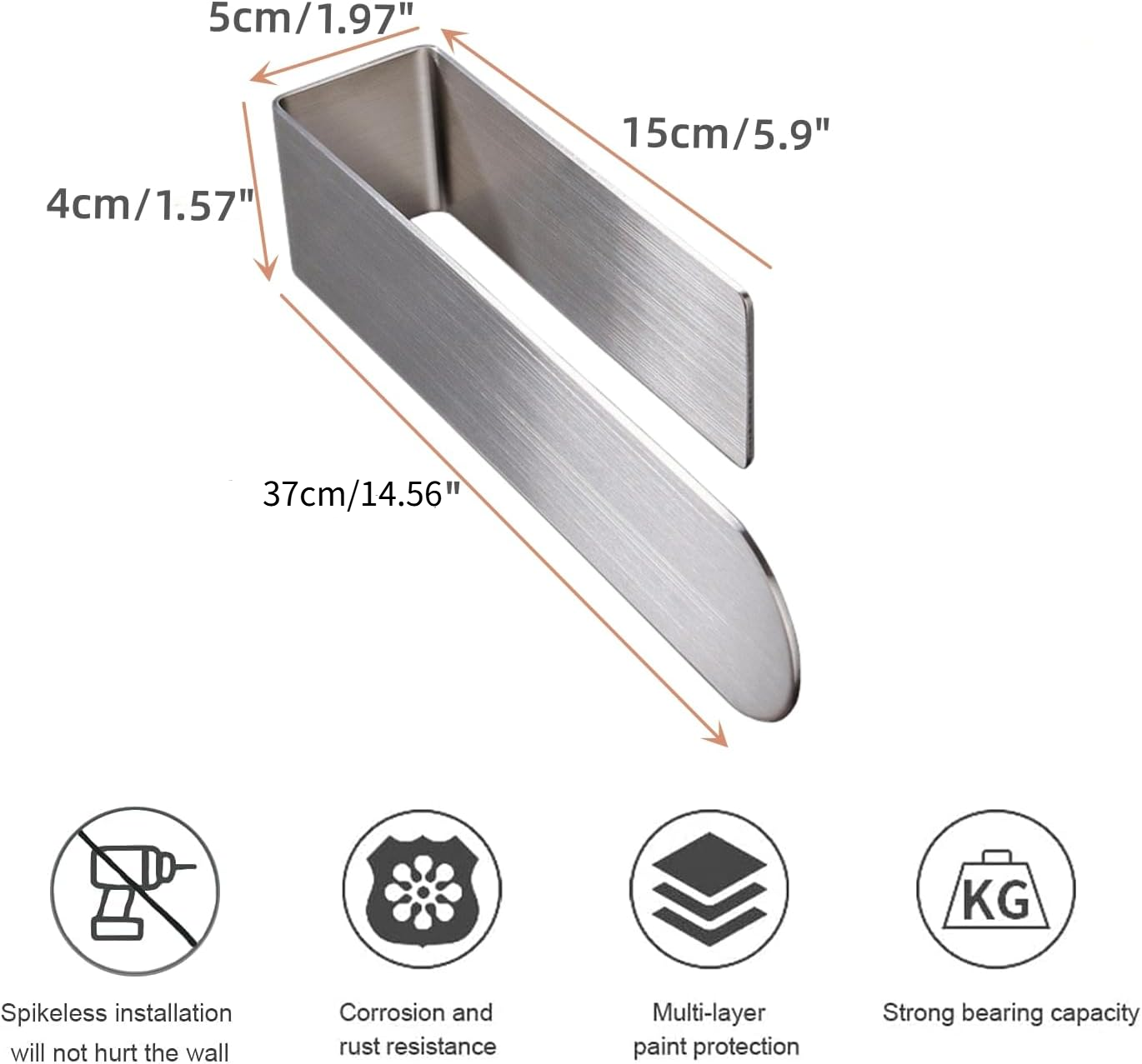 Porte-serviettes mural pour salle de bain, sans perçage, en acier inoxydable SUS304, 37 cm, argenté - 4