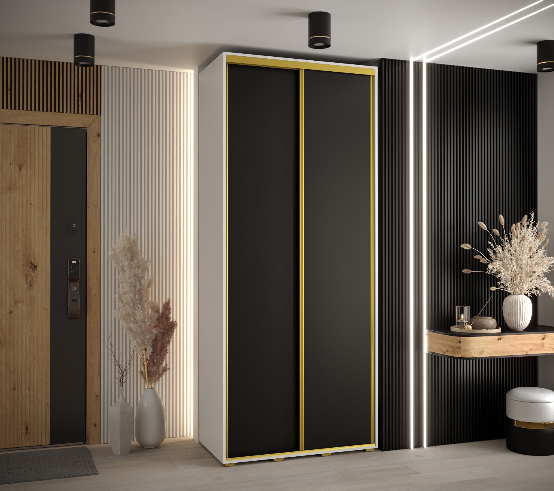 Szafa przesuwna wysoka Davos 1 100 x 60 x 235,2 cm biały + czarny + u. złoty - Abiks Meble - 2