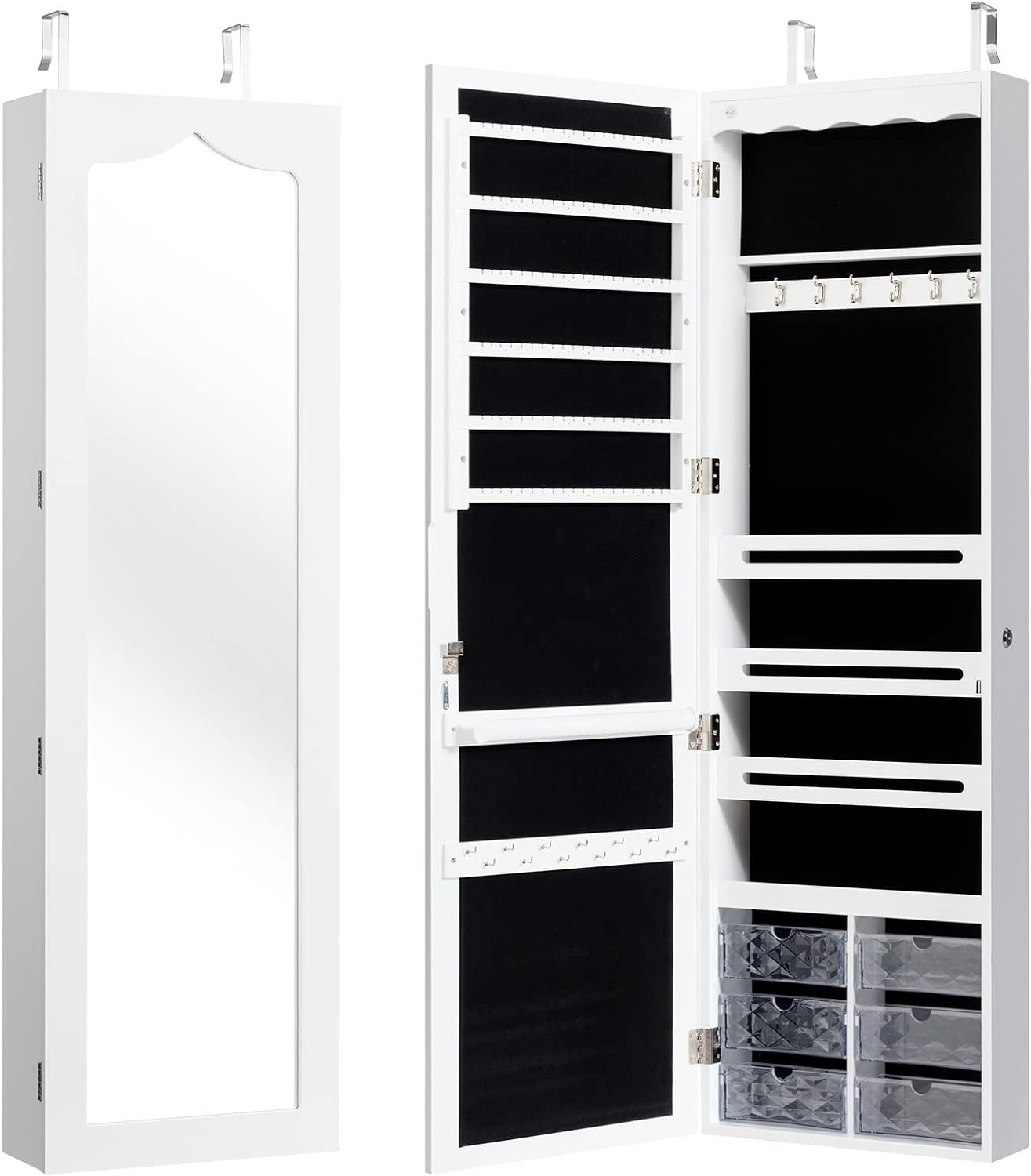 Portagioie 2 Strati Bianco Con Velluto - Organizer Da Tavolo Con Ganci Per Collane, 26x19x9 Cm