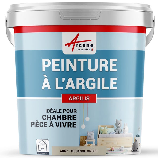 PEINTURE ARGILE naturelle et saine - ARGILIS Mésange Grège - 60 m² (2x5 kg en 1 couche) - ARCANE INDUSTRIES