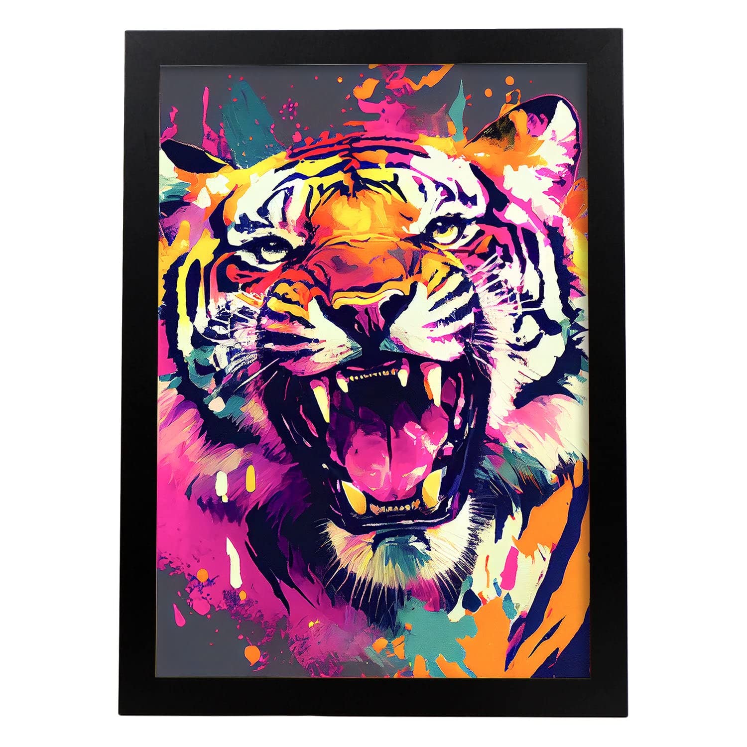 Nacnic poster de tigre estilo retrato coloridas ilustraciones de animales en acuarela impresiones artísticas modelo 1 a3 con marco negro