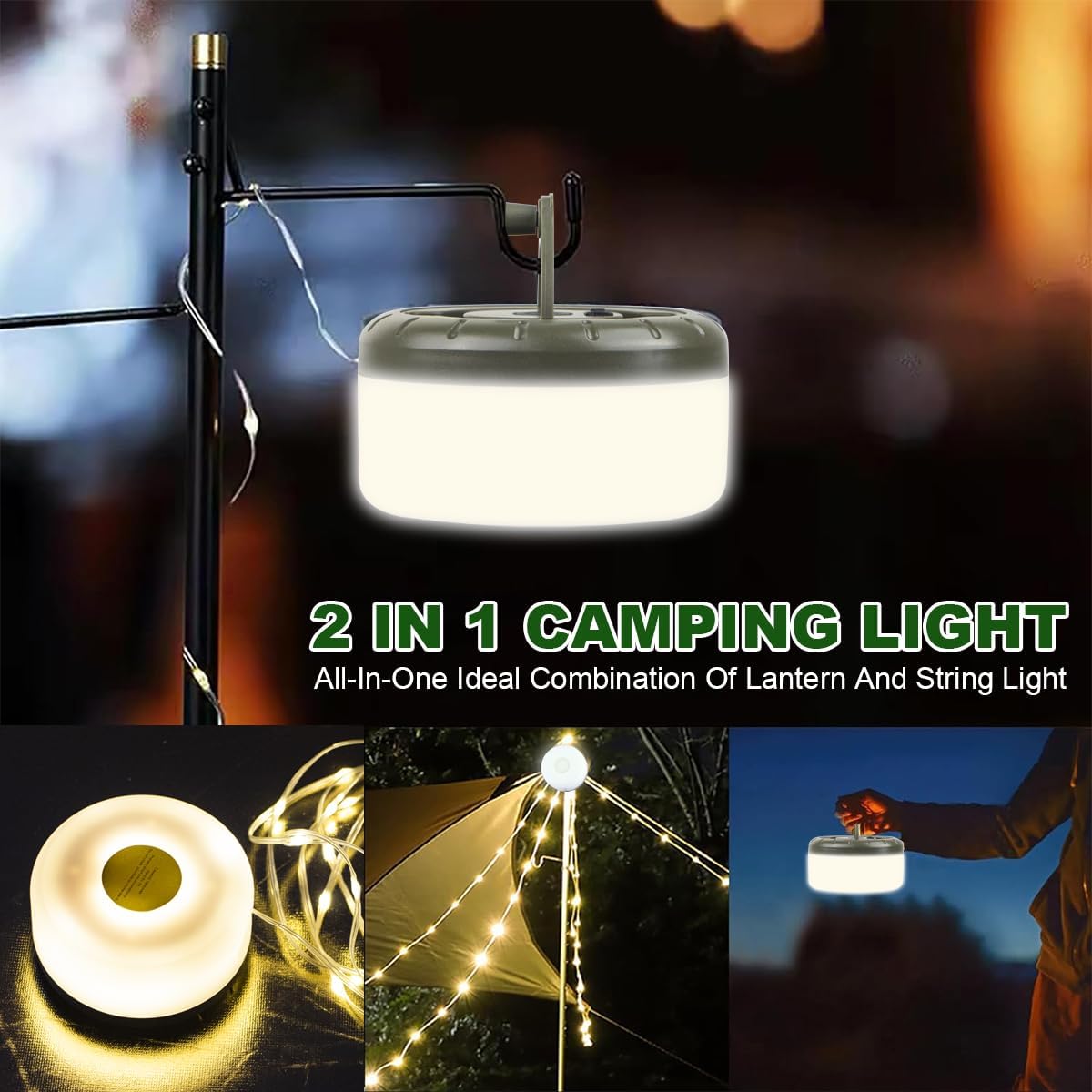 Guirlande lumineuse de Camping, guirlande lumineuse d'extérieur, rangement rapide, Durable et étanche, charge rapide de Type C, Portable 2 en 1 - 2