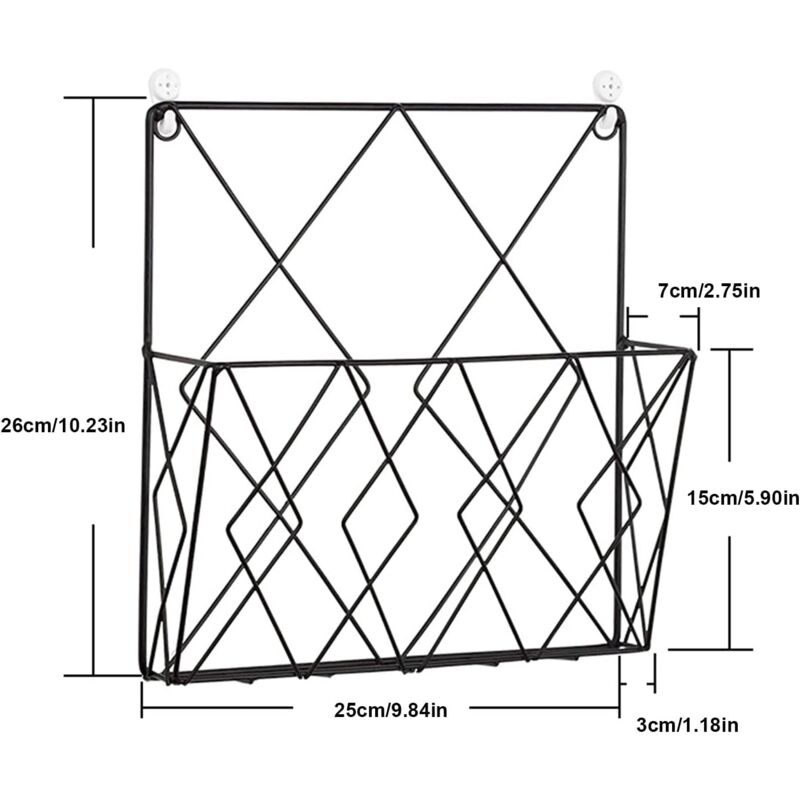 Porte-revues mural en métal avec 2 crochets pour magazines, livres et documents de bureau (noir) - 2