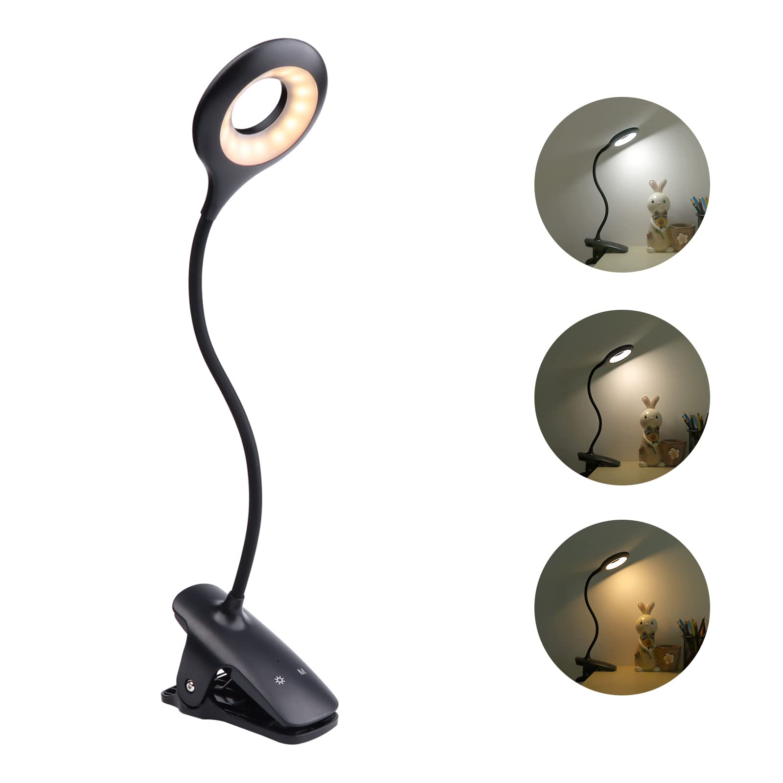 Bezprzewodowa lampka nocna 3W z ładowaniem USB, czarna dotykowa lampka do czytania, 3 kolory i 3 poziomy jasności, lampka biurkowa na baterie