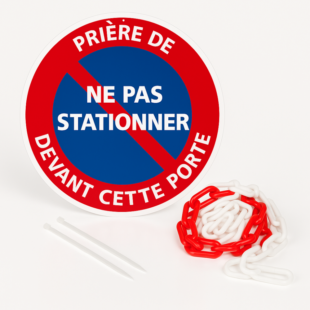 Panneau 'Prière De Ne Pas Stationner Sortie De Voiture' PVC 300mm - Fabrication Française Kit Fixation