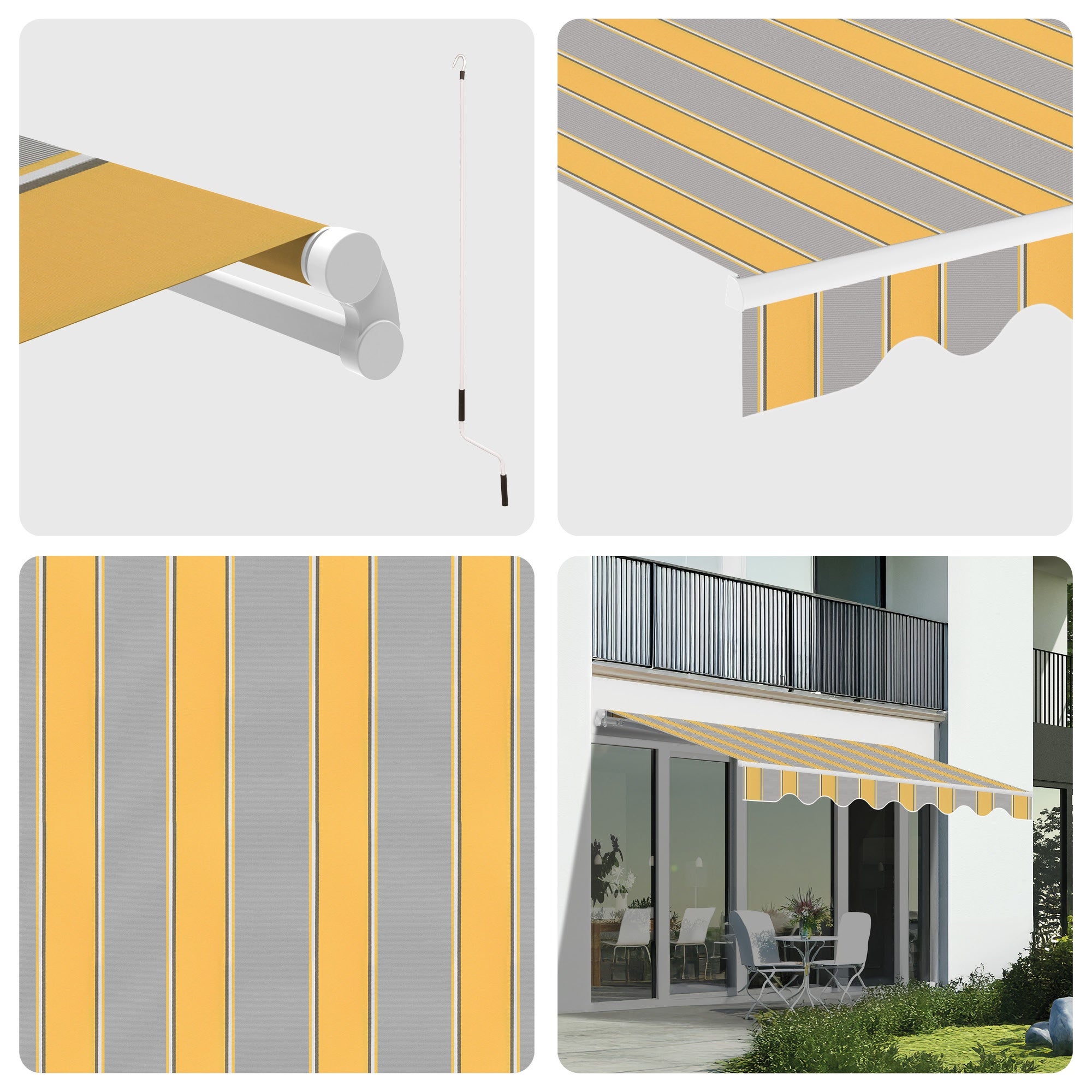Toldo Manual Retrátil 2,5x2m Amarelo - Lona Poliéster – Estrutura Alumínio Inclinável Regulável - 2