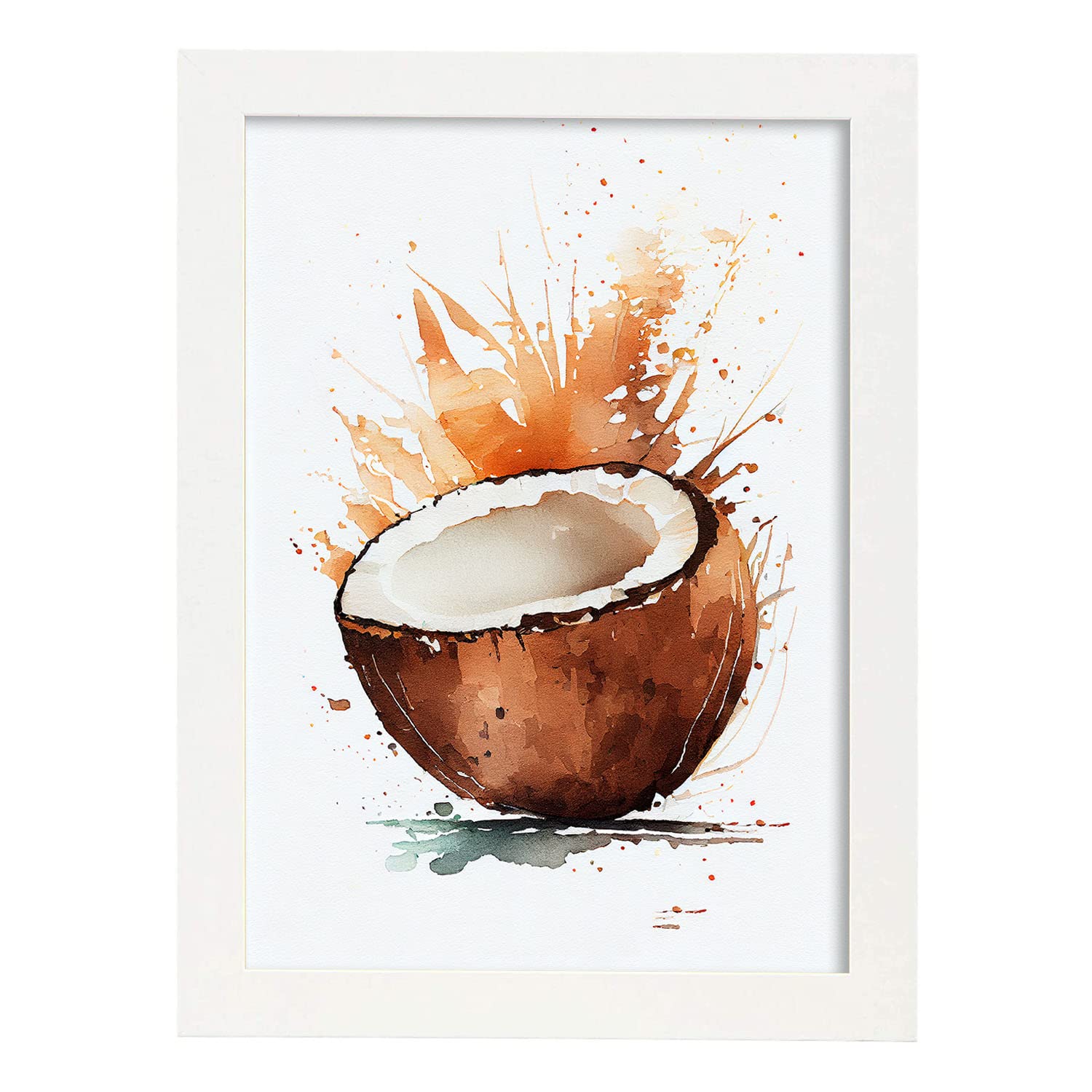 Nacnic poster de coco a todo color ilustraciones de frutas verduras y comida sana en estilo acuarela diseño moderno y modelo 1 a3 con marco blancos