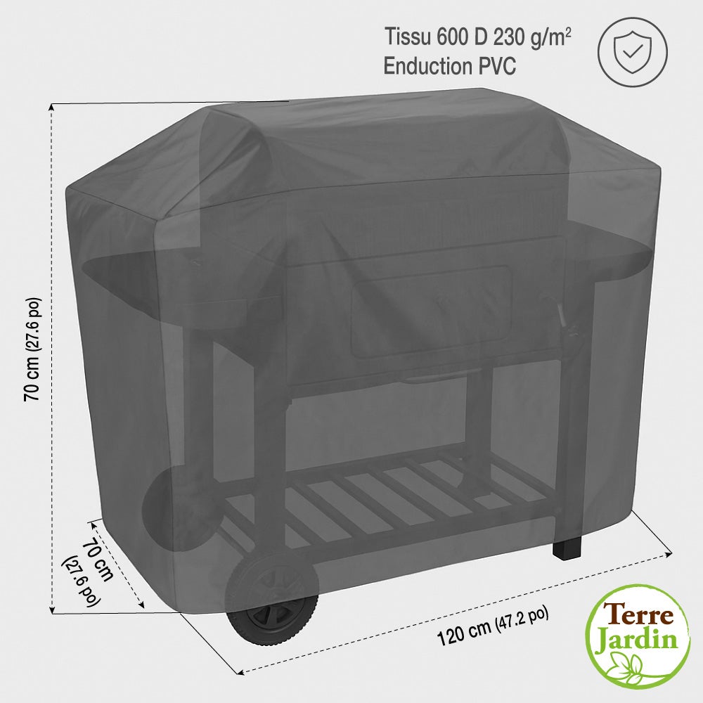 Housse barbecue 120x70x70 cm gris - Étanche, résistante UV, polyester 600D - 4