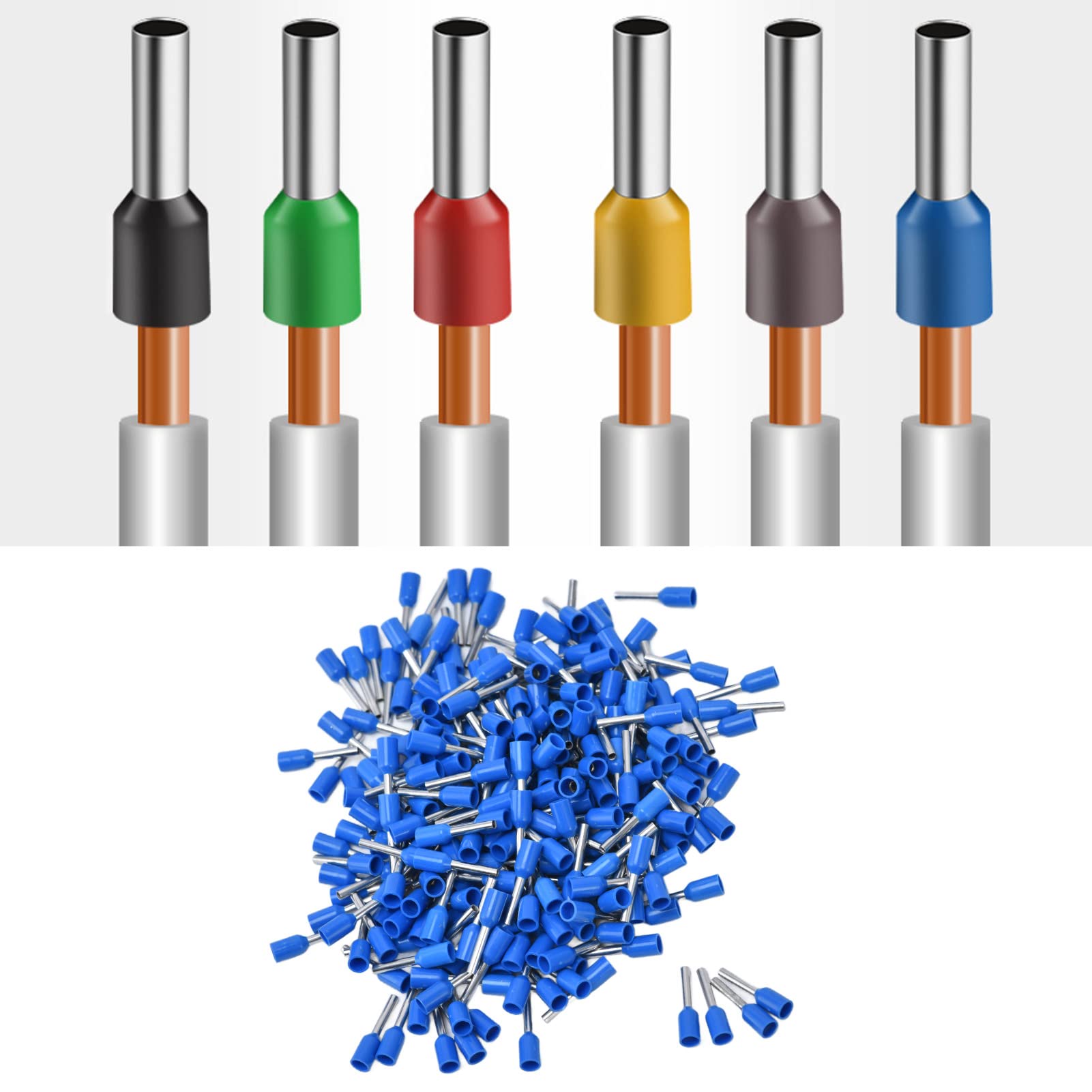 Kit di connettori terminali elettrici a crimpare con ghiera isolata da 1000 pezzi, estremità del cavo AWG 20 (E7508) - 2