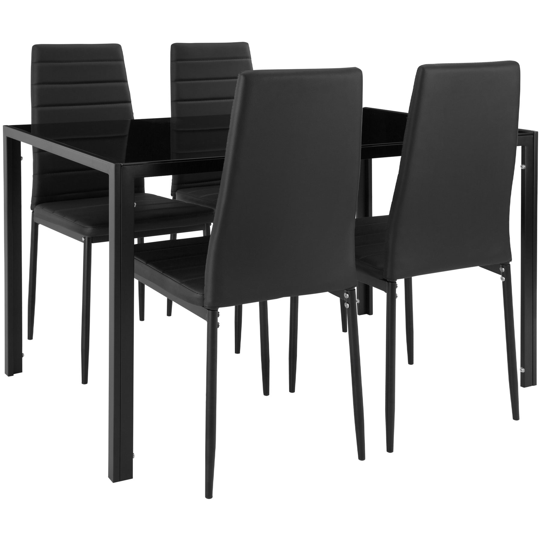 Set tavolo e 4 sedie neri 4+1 mobili sala pranzo in acciaio con sedili imbottiti e rivestimento in ecopelle TECTAKE - 2
