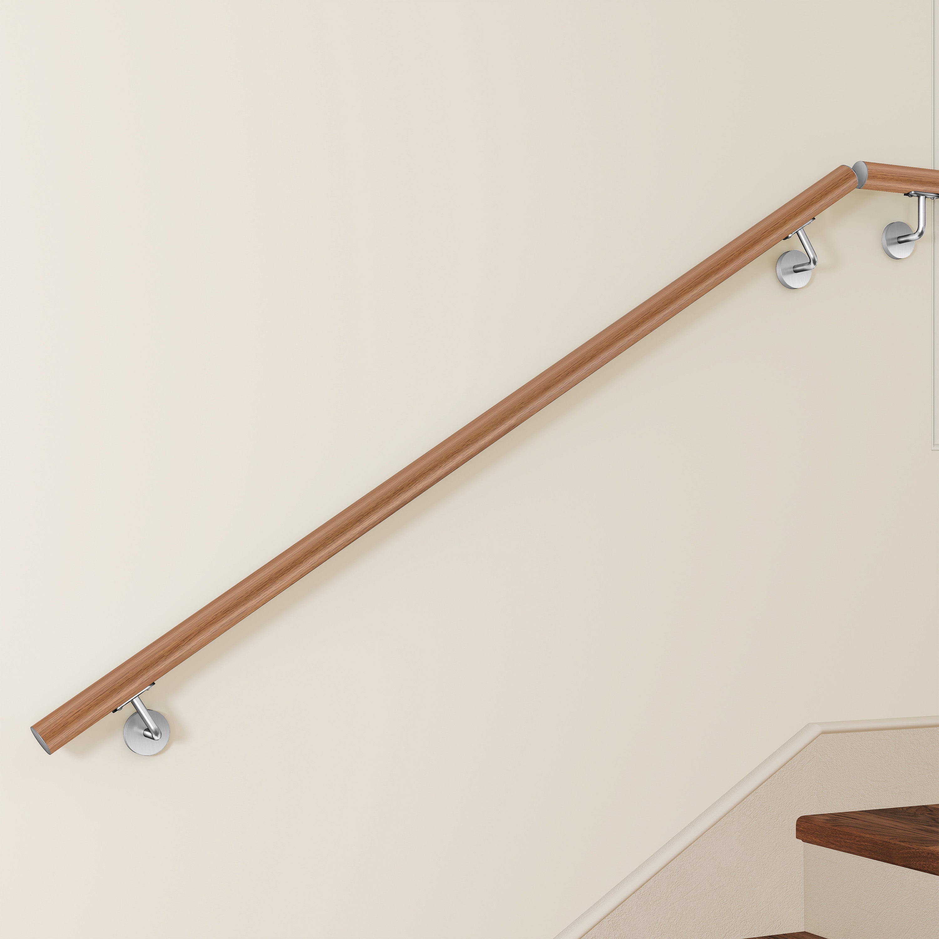 Main Courante Murale en Inox 304 Design bois - Rampe Escalier 200 cm avec Supports Fixation et Embouts Inclus - Intérieur & Extérieur - 2