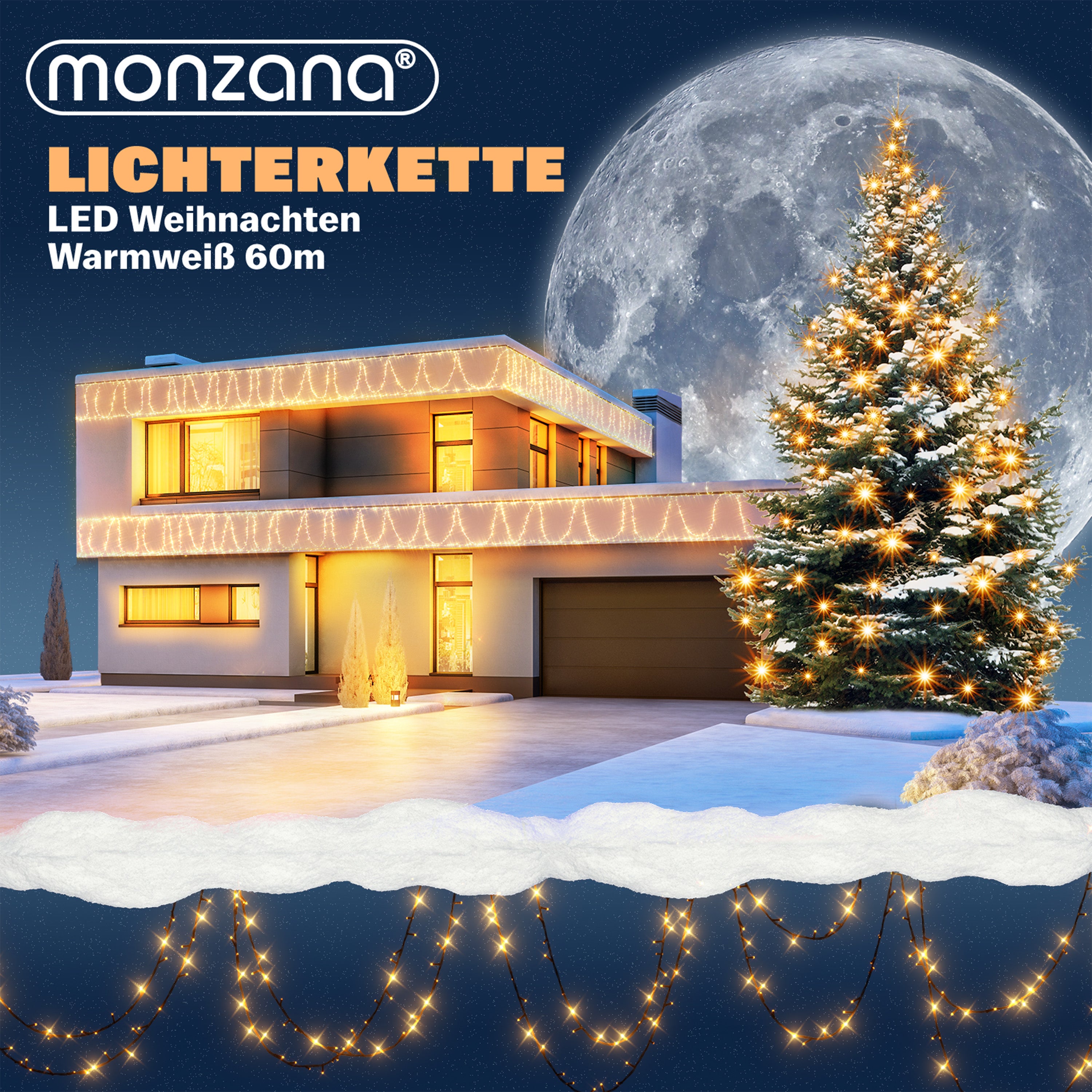 MONZANA® Guirlande lumineuse 600 LED Blanc chaud avec télécommande minuteur décoration de Noël illumination éclairage - 2