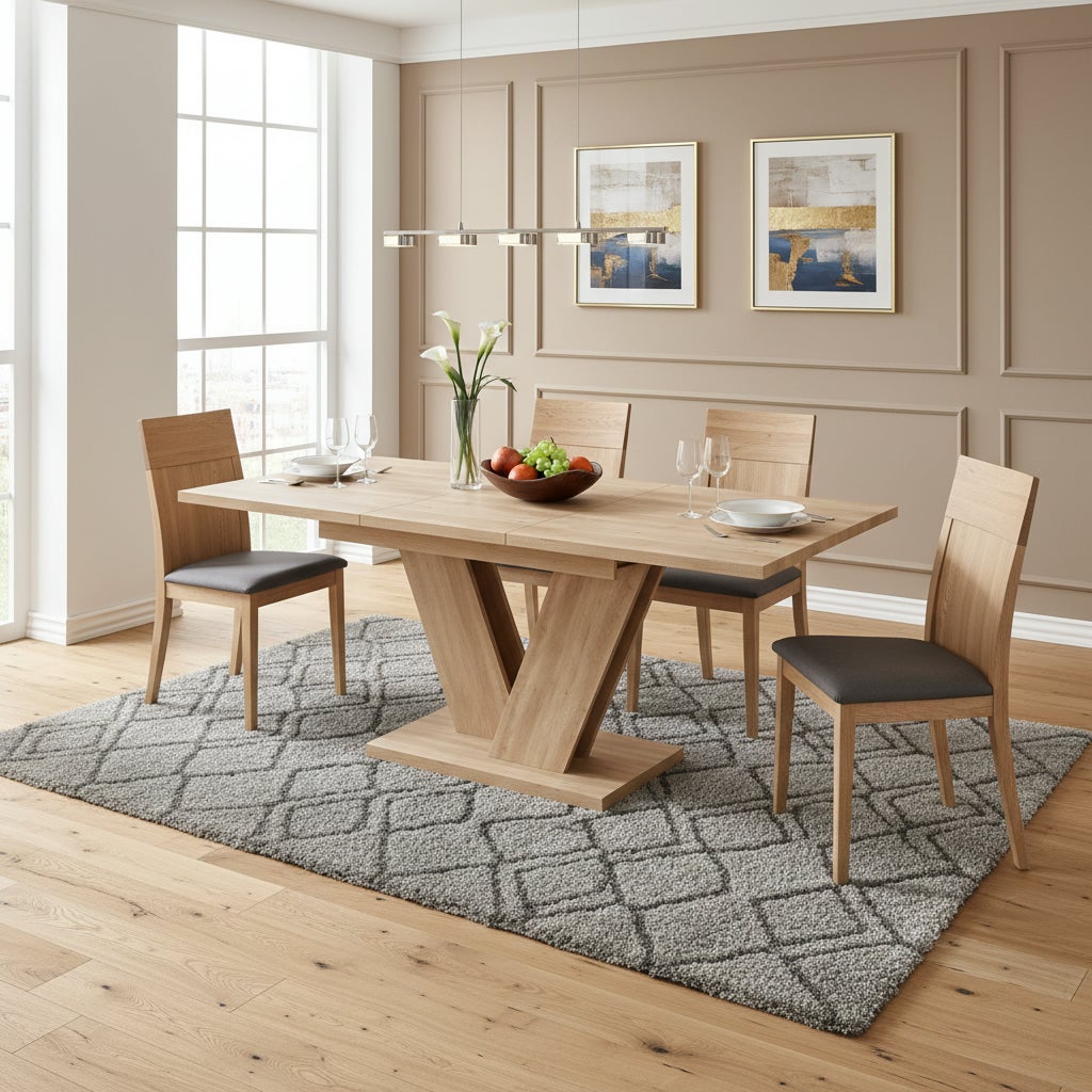 Table à manger extensible 140-180x80 cm pour 4-8 personnes -style minimaliste et Pieds Design en V - design fonctionnel pour salle à manger - Chêne - 7