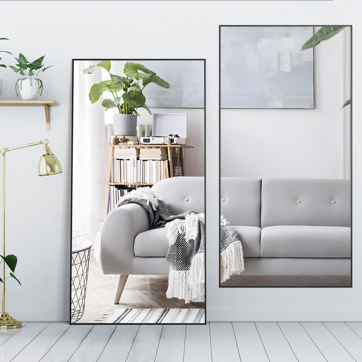 UnboxGermany Miroir En Pied Grand, Grand Miroir De Sol Pleine Longueur, Cadre En Alliage D'Aluminium, Suspendu, Pour Chambre Salon Entree (Noir, 180x80cm