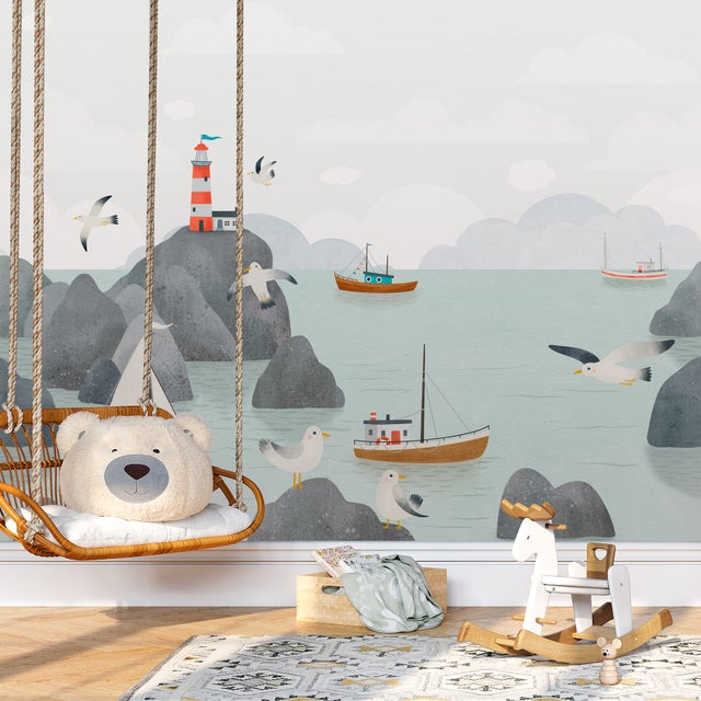 Carta da parati in vinile lavabile per camerette bambini -Mural Mirando al mar 300x330 cm