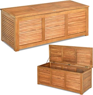 Coffre de Rangement en Bois d’Acacia avec Charnière en Métal, Banc de Rangement Extérieur 150KG Max pour Jardin Patio, 120,5 x 44,5 x 44,5cm, Naturel