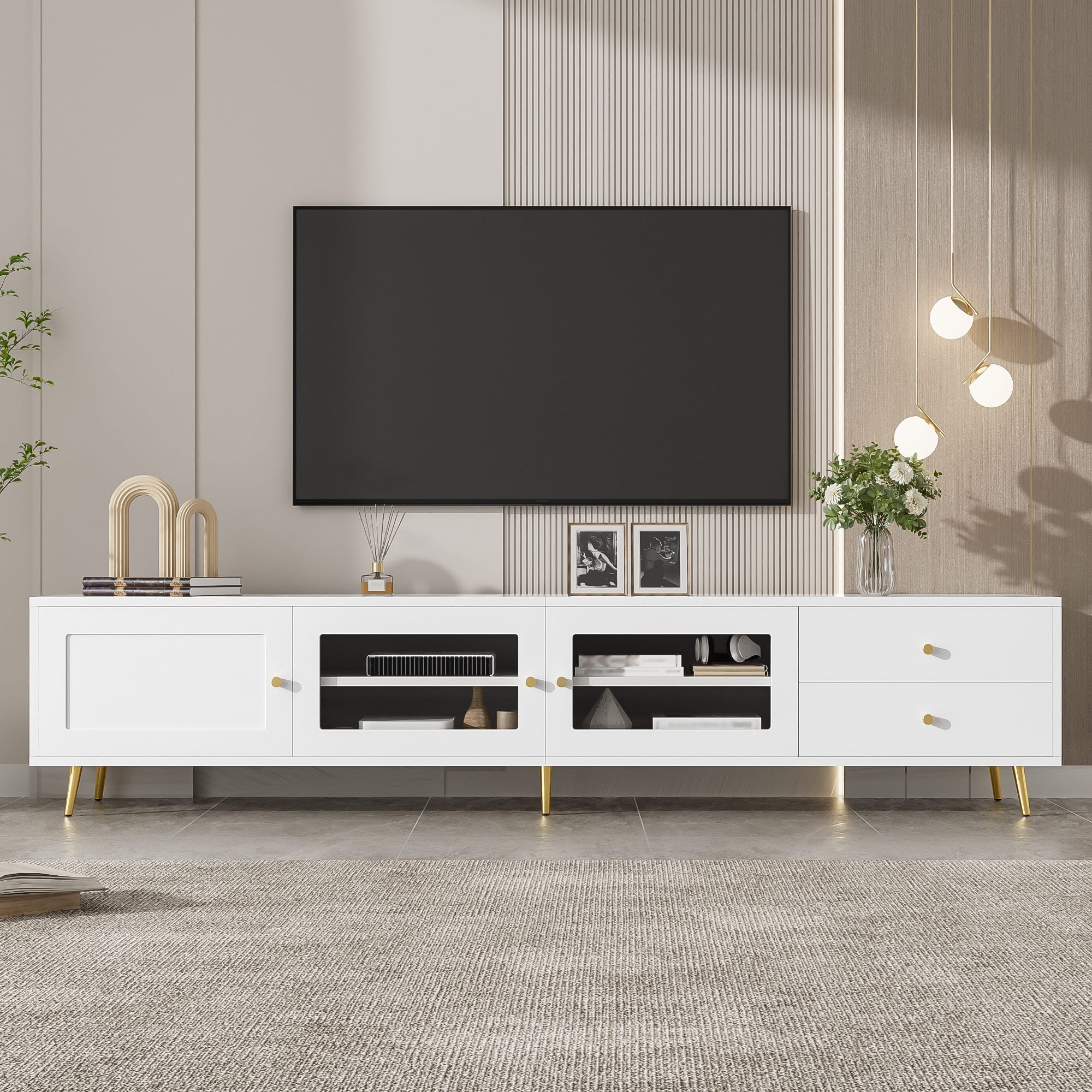 Alice Merlin Suport TV modern 170x40x28cm - cu 2 sertare și 3 uși - Rafturi ...