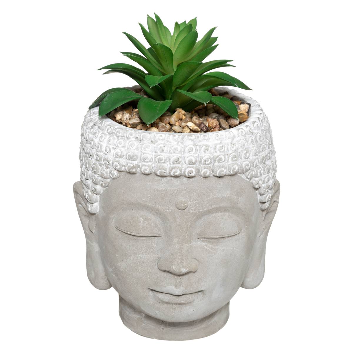 Plante Artificielle Bouddha Pot Ciment H13,5cm Blanc - Atmosphera Créateur d'intérieur - 2