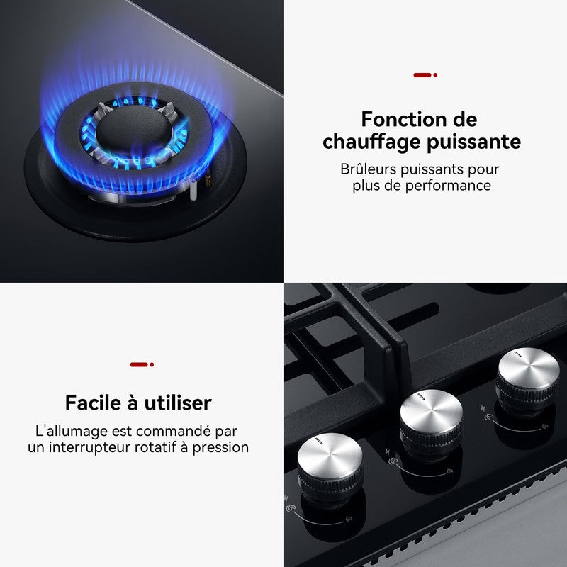 GASLAND Plaque de Cuisson Gaz GH603BF 3 Feux encastrée, Plaque gaz GPL/Gaz Naturel Noir 60 cm - 5