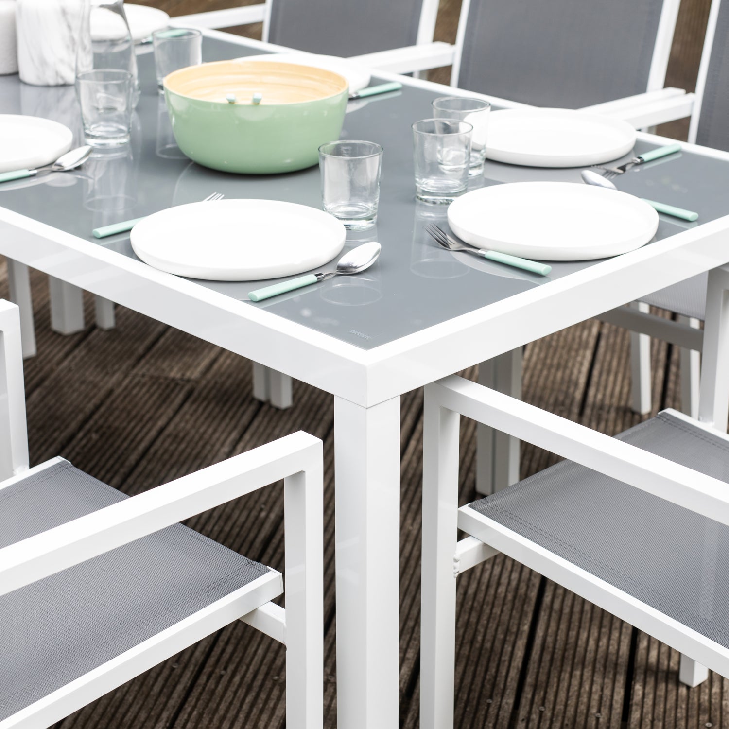 Salon de jardin 8 places gris et blanc aluminium BARI - 5