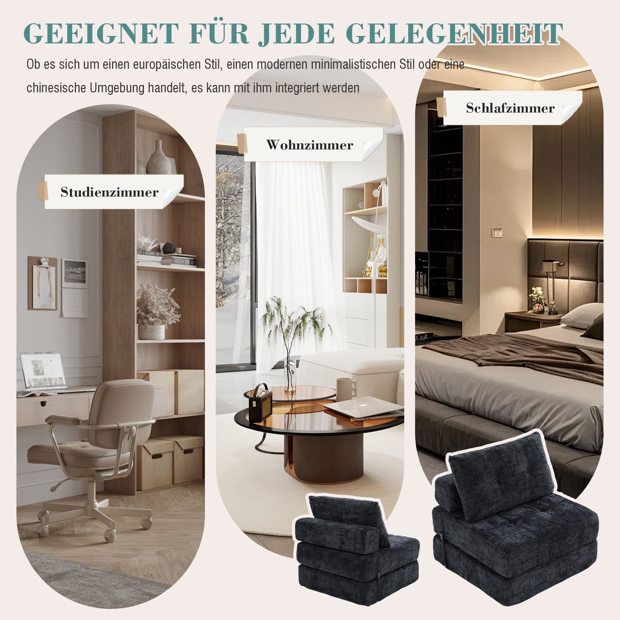 Canapé-lit pliable, canapé-lit avec coussins, matelas pliable avec dossier, canapé pliant portable, canapé de sol confortable pour salon et chambre - 6