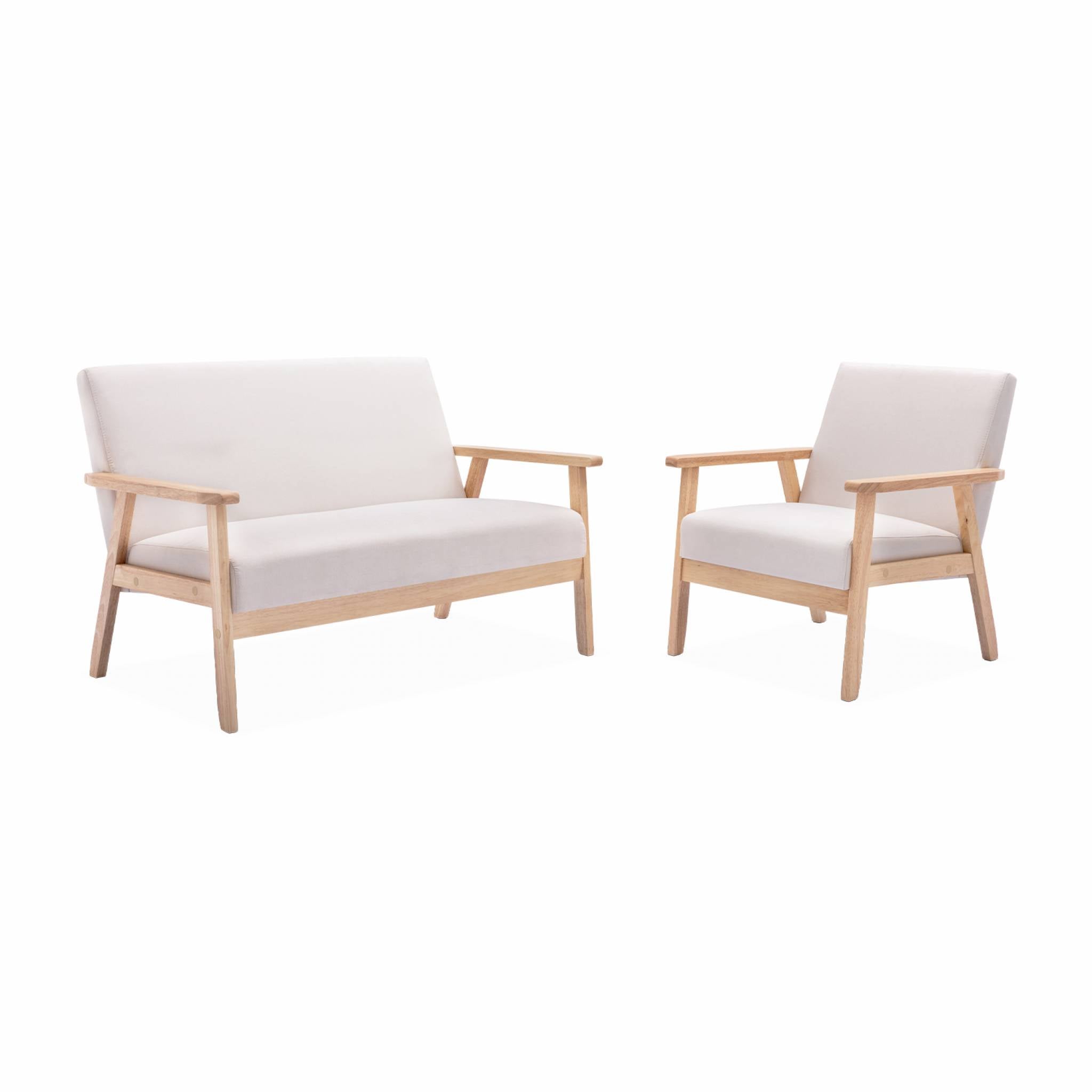 Fauteuil scandinave en bois et tissu crème. Isak. L 64 x P 69.5 x H 73cm - 7