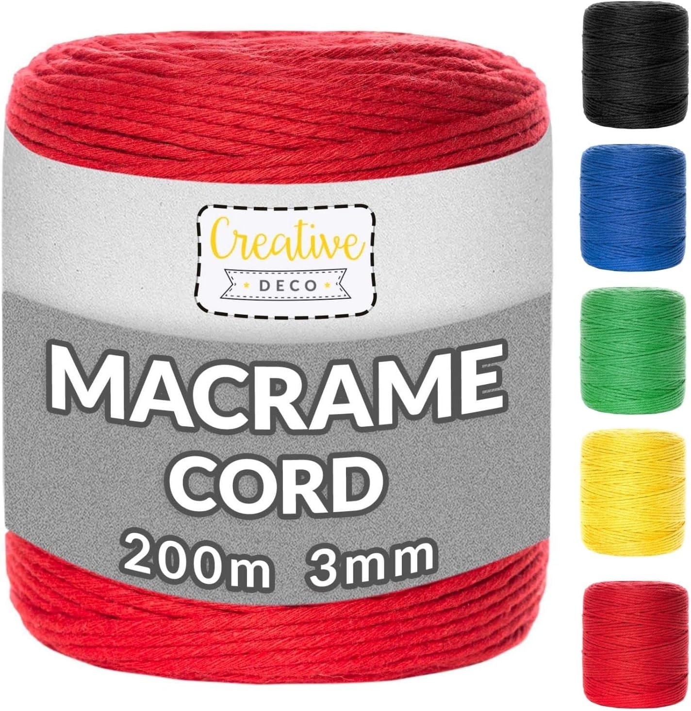 Macrame Corde Creative Deco 3mm X 200m Corde Macramé Gris Clair | Fil De Coton Et Polyester | +/- 0.5 Mm D'Épaisseur | 30 Plis | Ficelle Cordelette Naturel | Cuisine Jardin